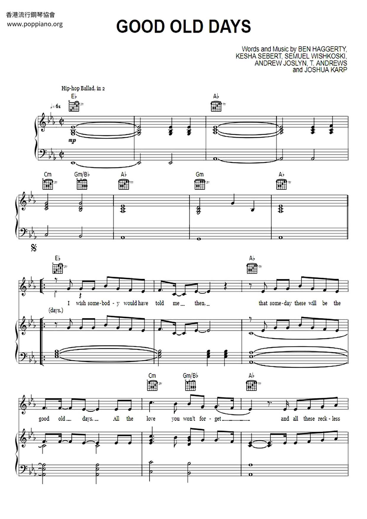 Macklemore Kesha Good Old Days Sheet Music Pdf Free Score Download