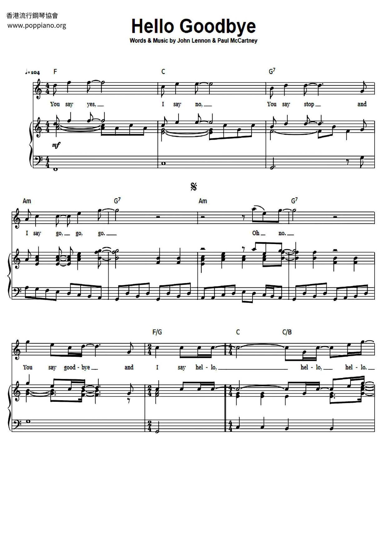 The Beatles Hello Goodbye Sheet Music Pdf Free Score Download The Beatles Hello Goodbye Sheet Music Pdf Free Score Download