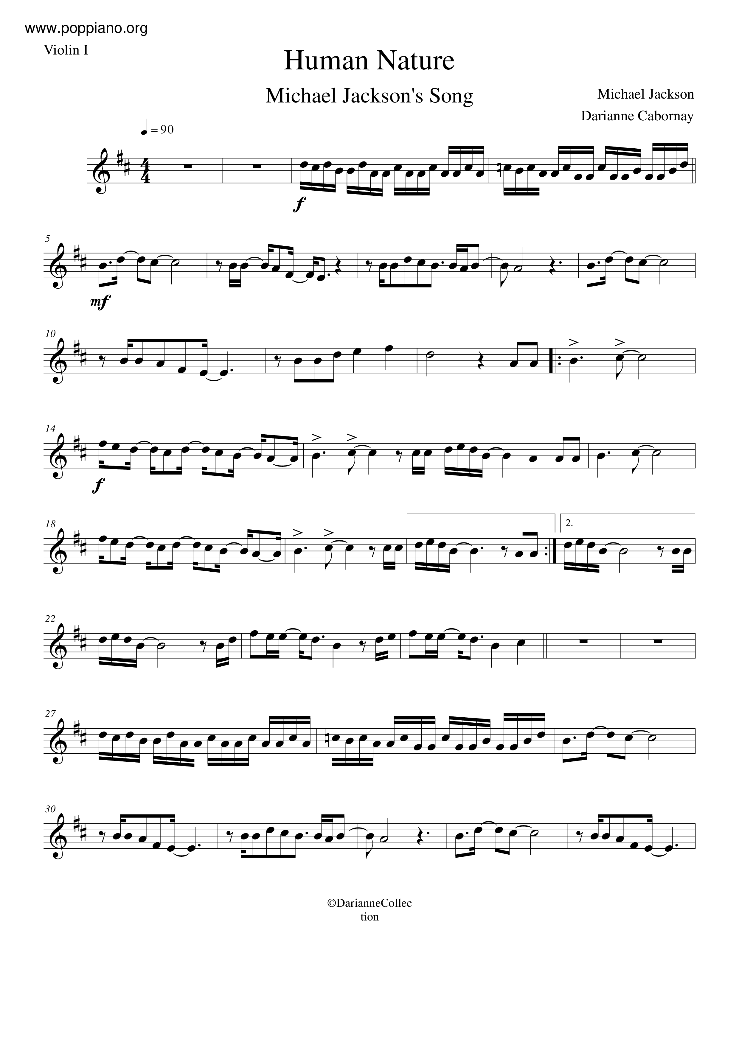 ☆ Michael Jackson-Human Violin Score pdf, Free Score Download ☆