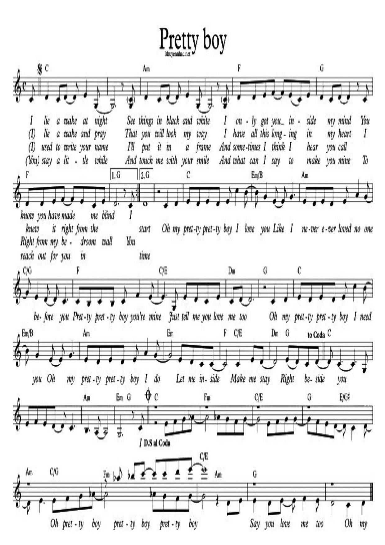 M2MPretty Boy Sheet Music pdf, Free Score Download ★
