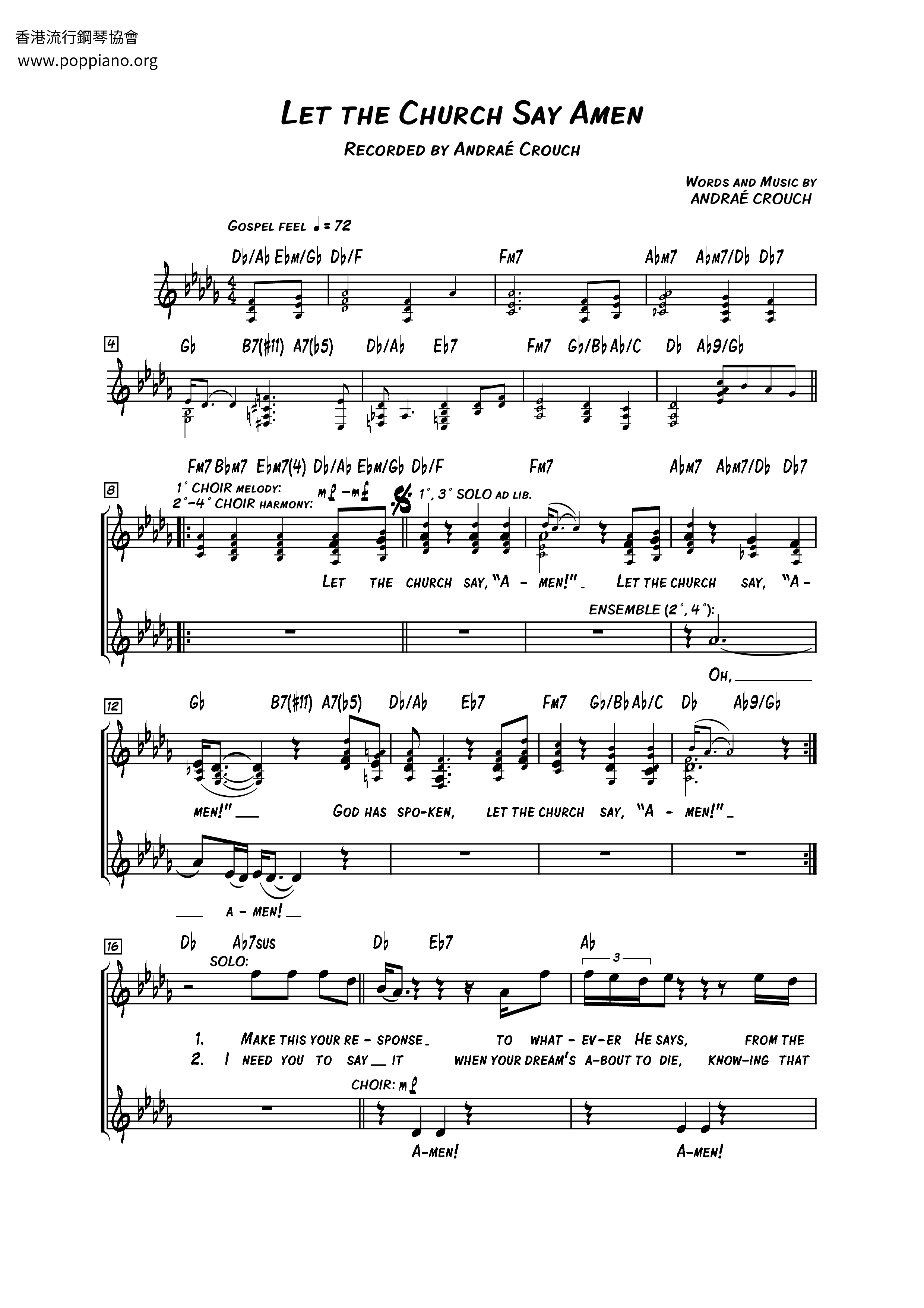 Let The Church Say Amen琴譜