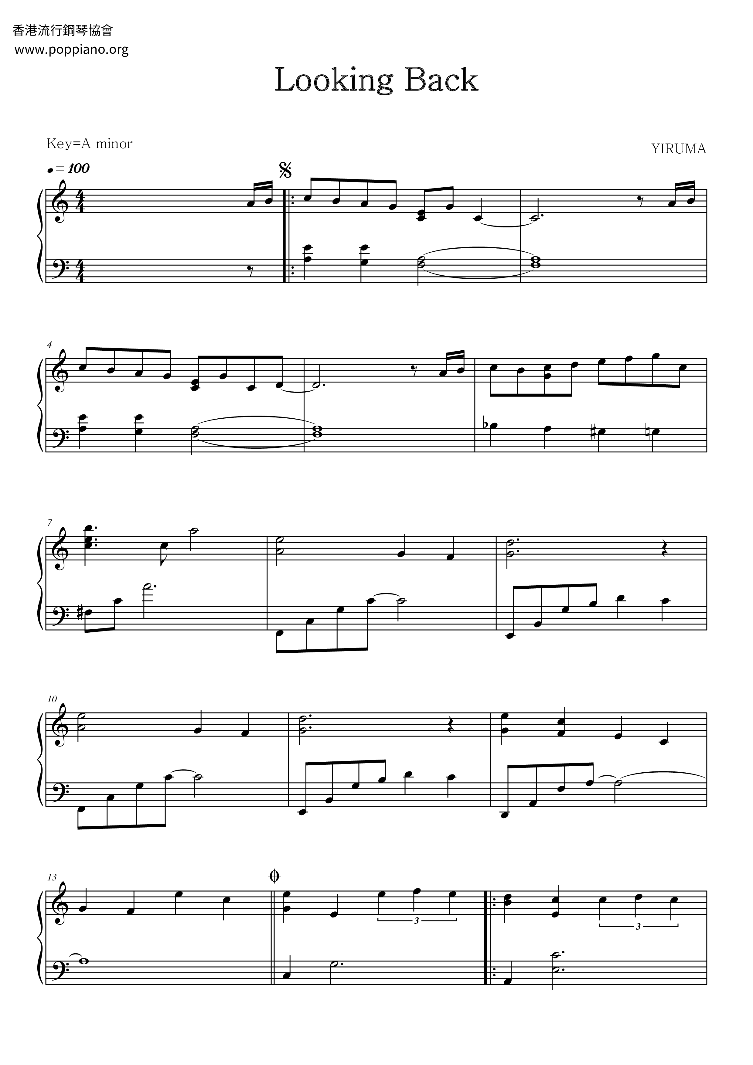 Looking Back琴譜