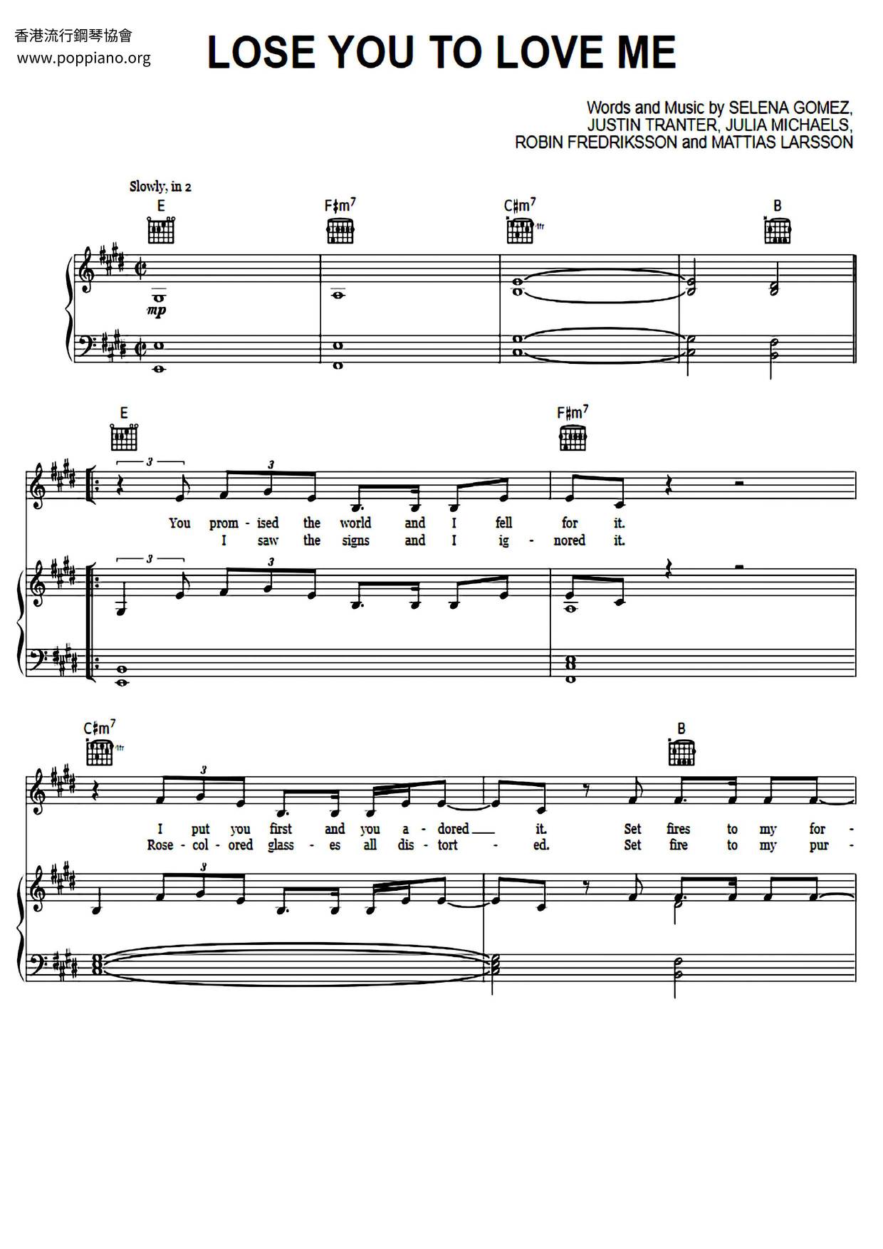 Valle traidor huella ☆ Lose You To Love Me - Sheet Music / Piano Score Free PDF Download - HK  Pop Piano Academy ☆