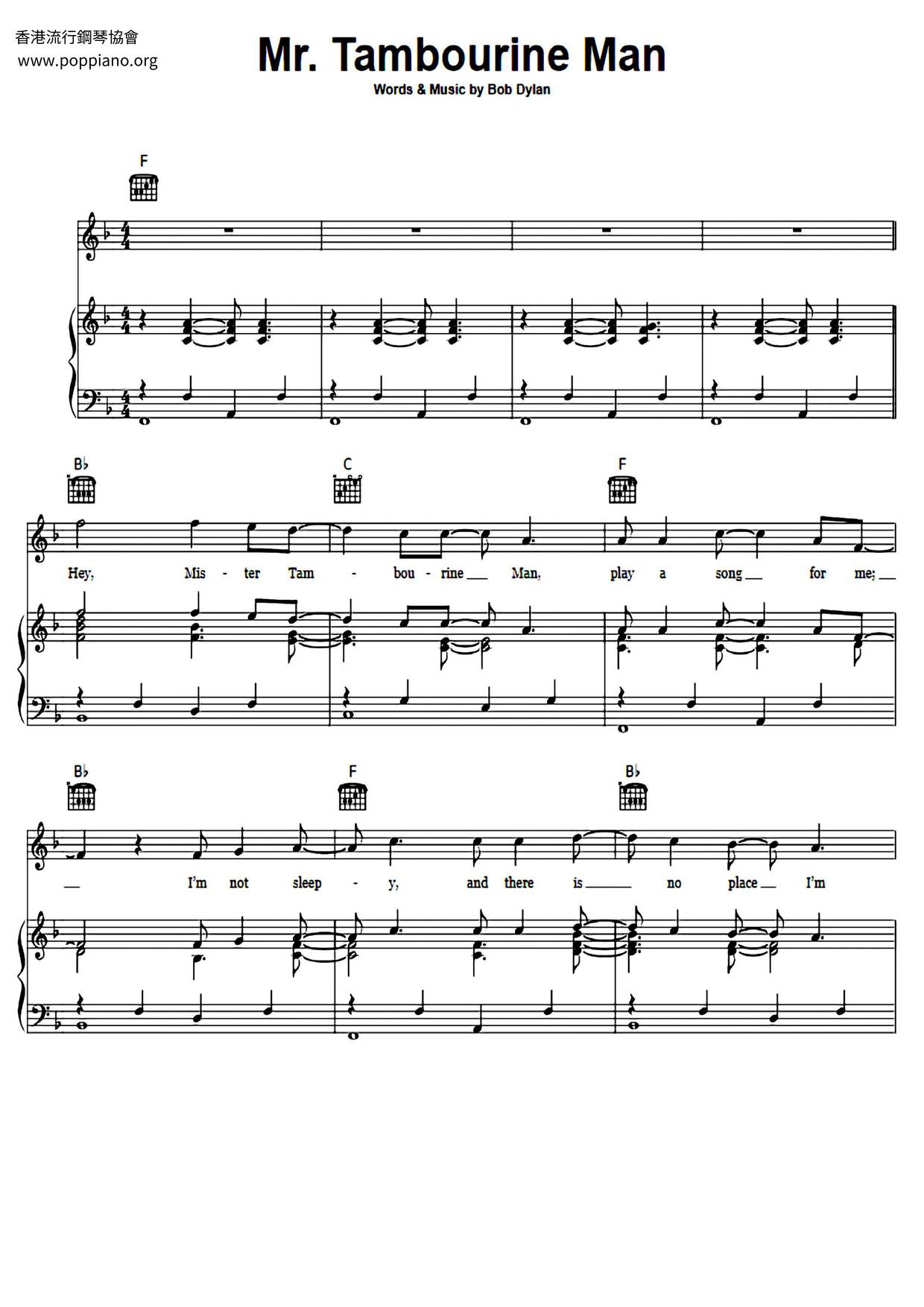 Bob Dylan Mr Tambourine Man Sheet Music Pdf Free Score Download Bob Dylan Mr Tambourine Man Sheet Music Pdf Free Score Download