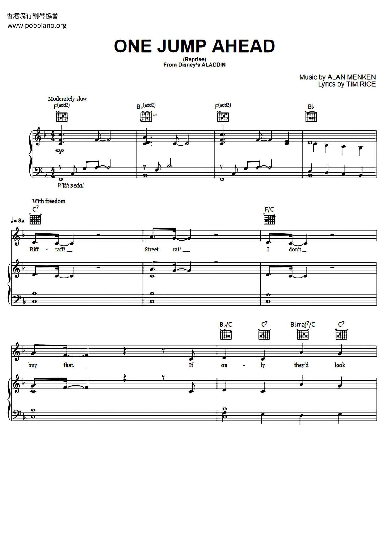Aladdin One Jump Ahead Sheet Music Pdf Free Score Download