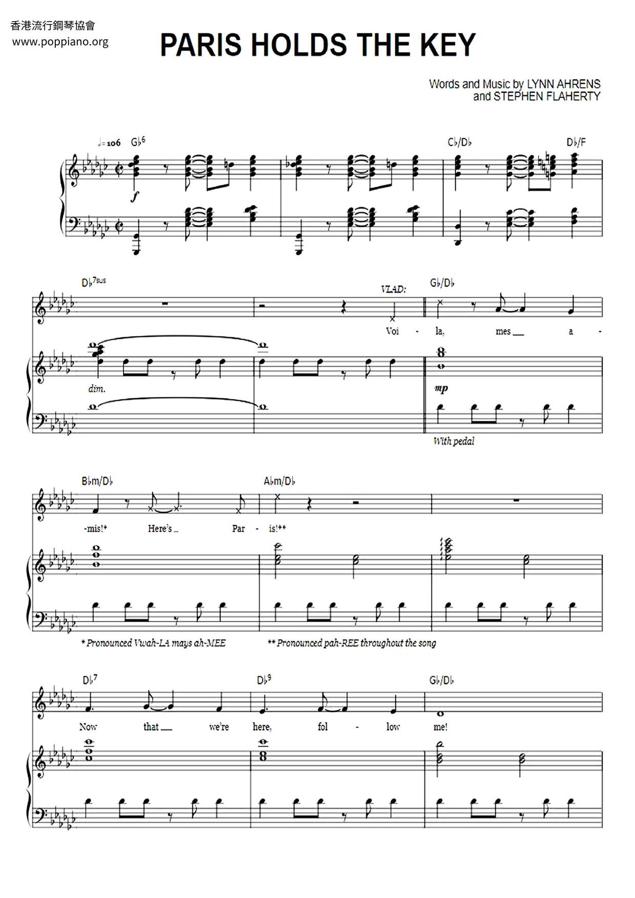 Anastasia - Paris Holds The Key琴譜