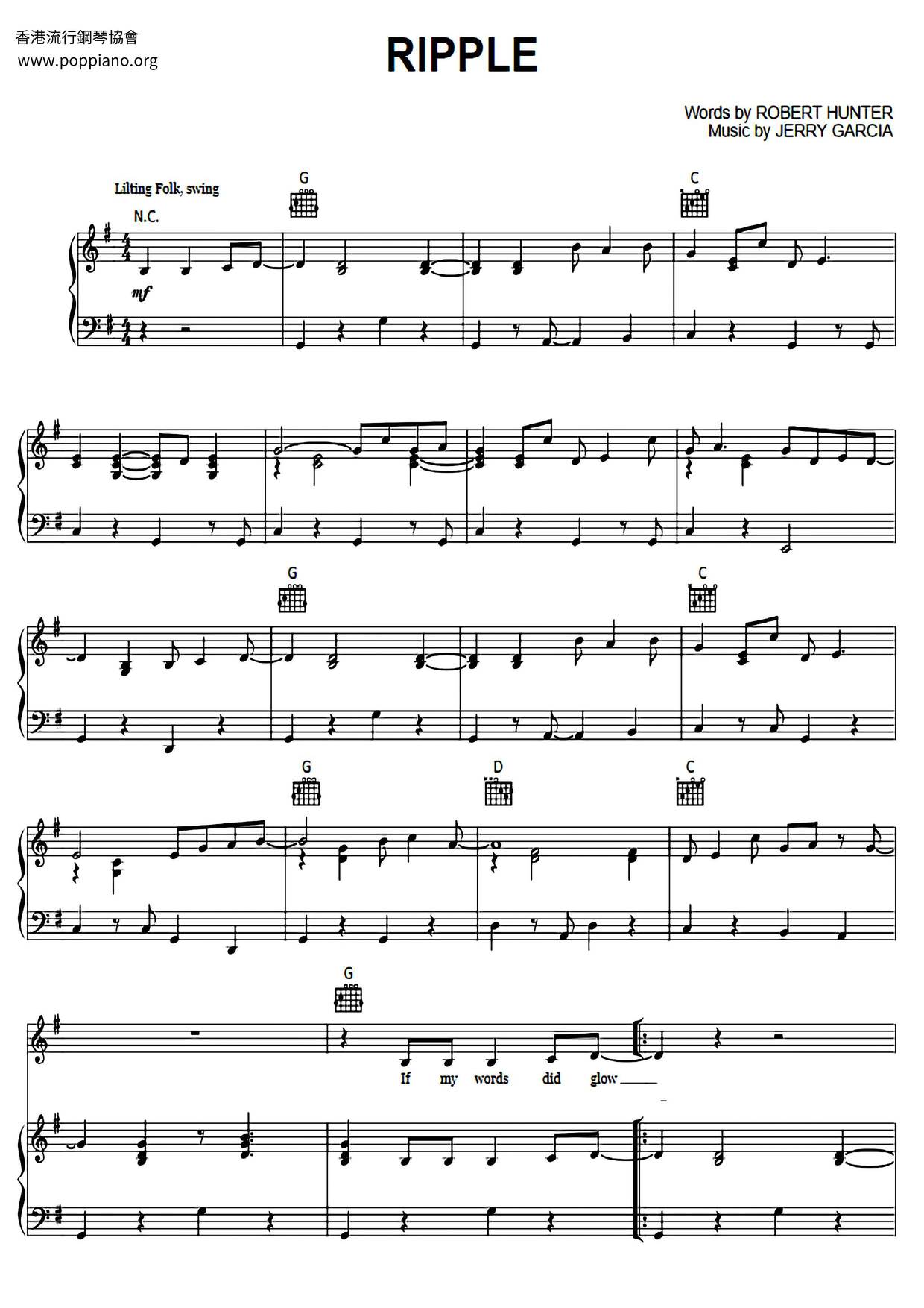 The grateful dead ripple sheet music pdf free score download 