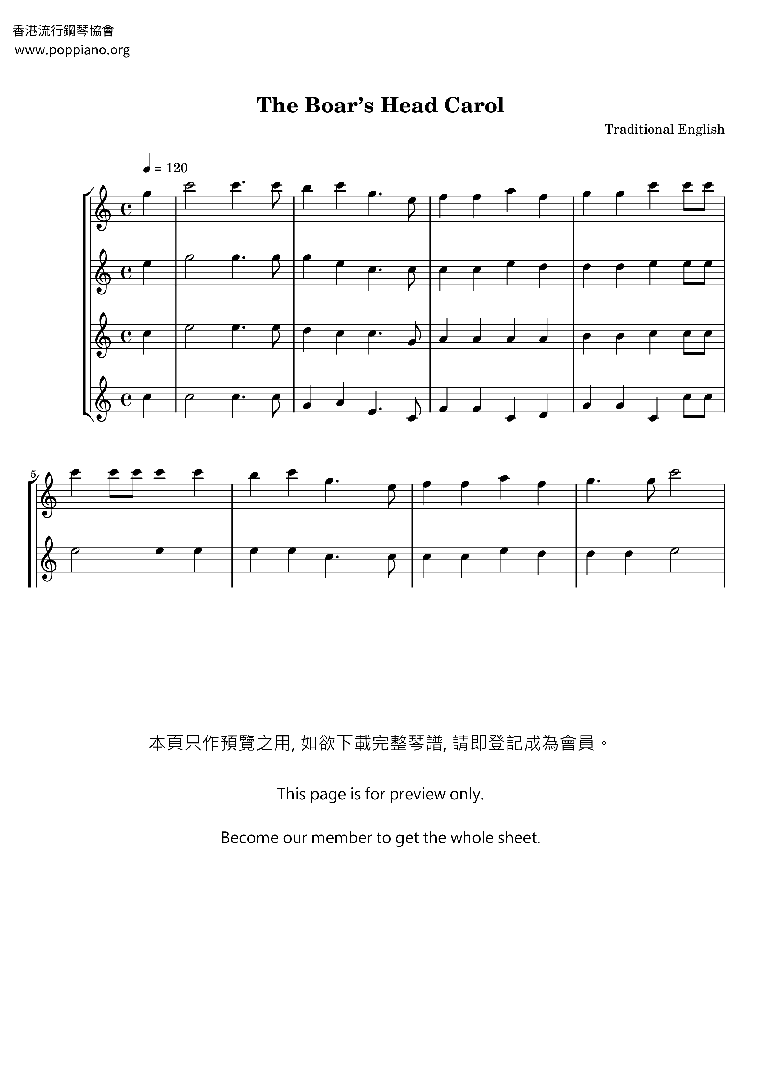 The Boar's Head Carol琴譜