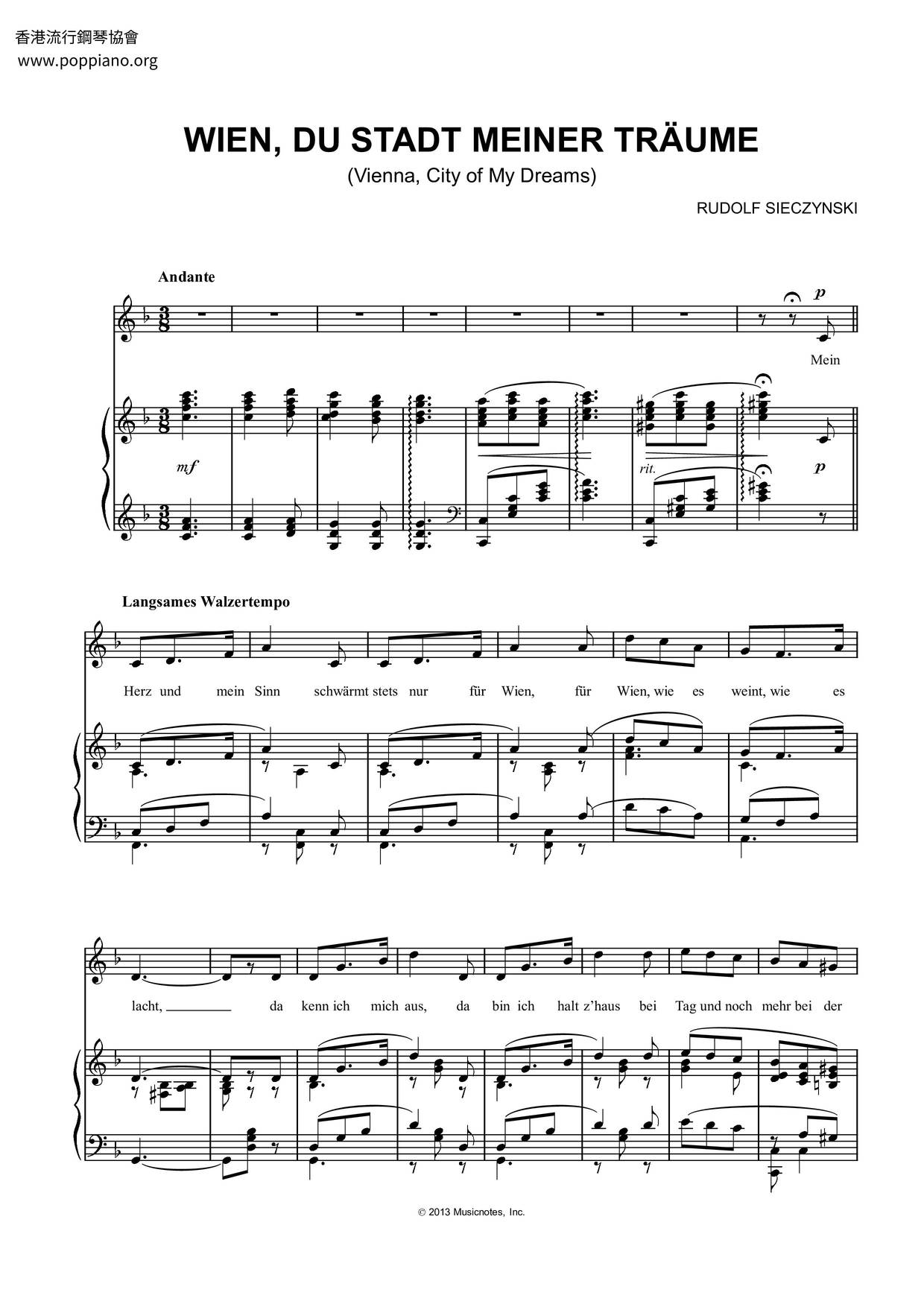 Rudolf Sieczynski Vienna City Of My Dreams Sheet Music Pdf Free Score Download Rudolf Sieczynski Vienna City Of My Dreams Sheet Music Pdf Free Score Download