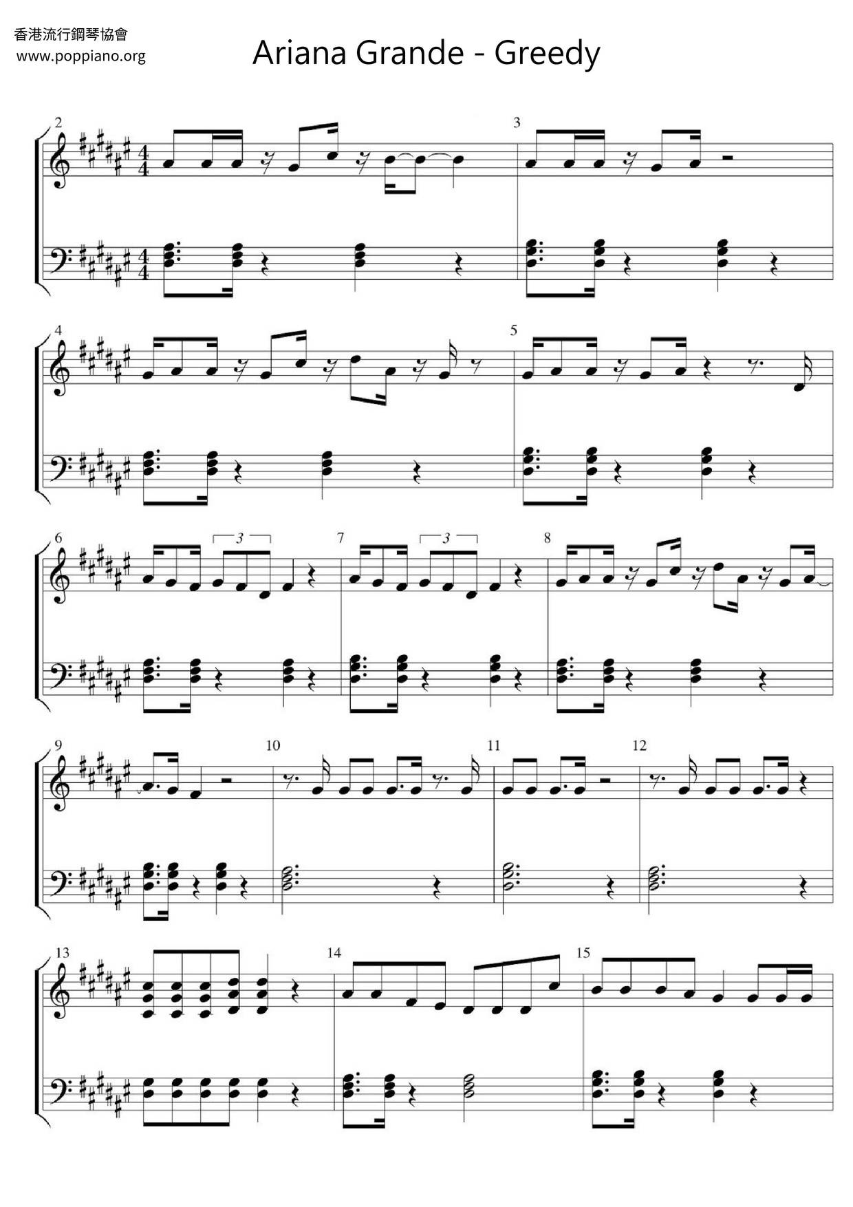 Ariana GrandeGreedy Sheet Music pdf, Free Score Download ★