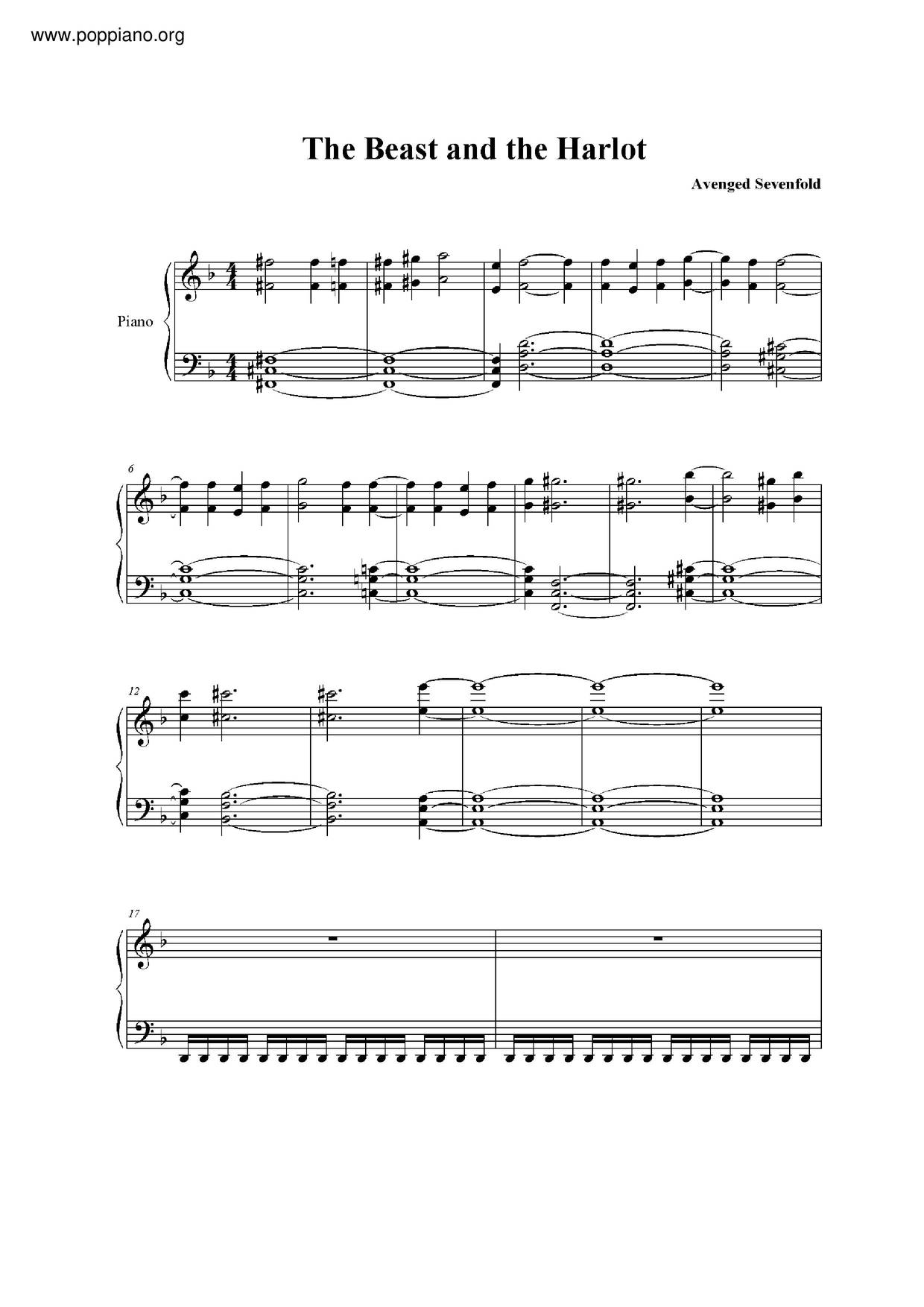 Avenged Sevenfold Beast And The Harlot Sheet Music Pdf Free Score Download