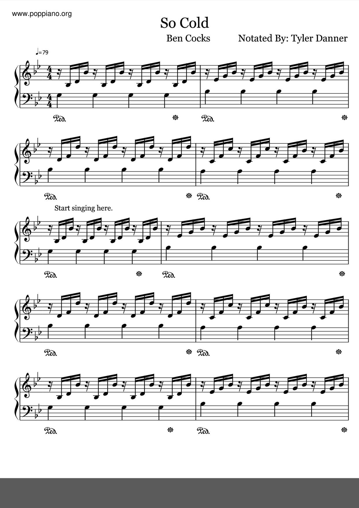 Ben CocksSo Cold Sheet Music pdf, Free Score Download ★