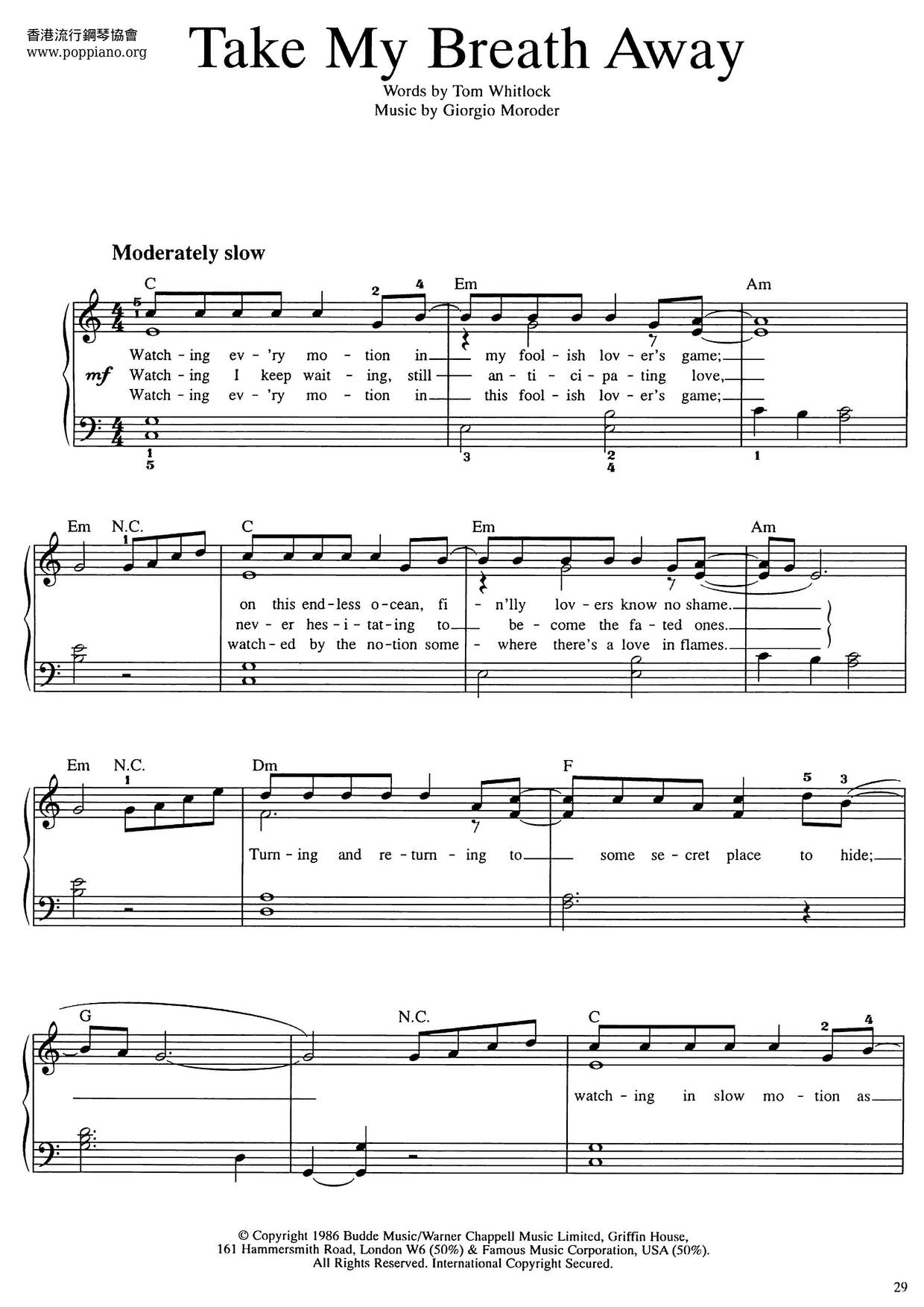 Berlin-Take My Breath Away Sheet Music pdf, - Free Score Download ★