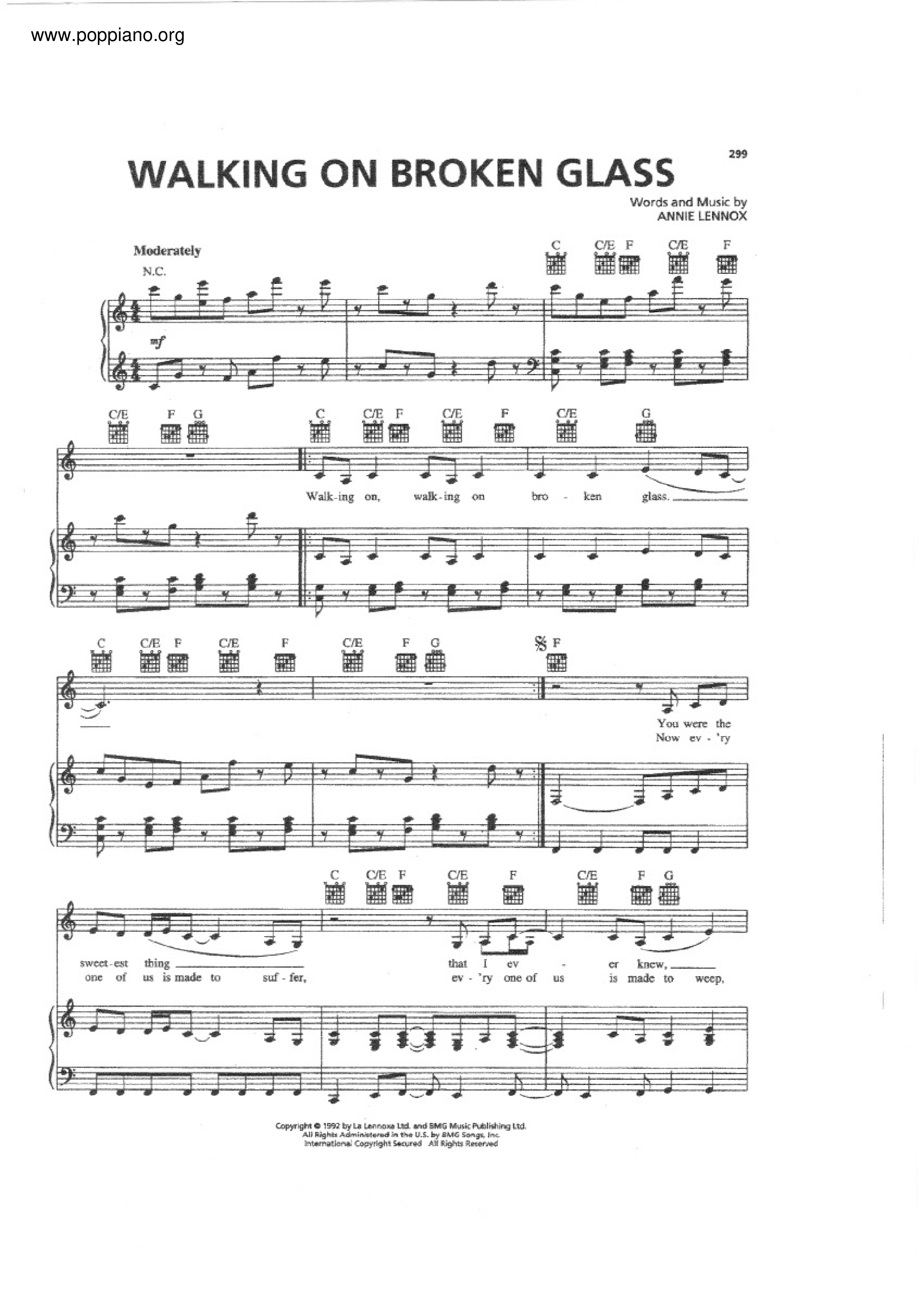 Annie LennoxWalking On Broken Glass Sheet Music pdf, Free Score