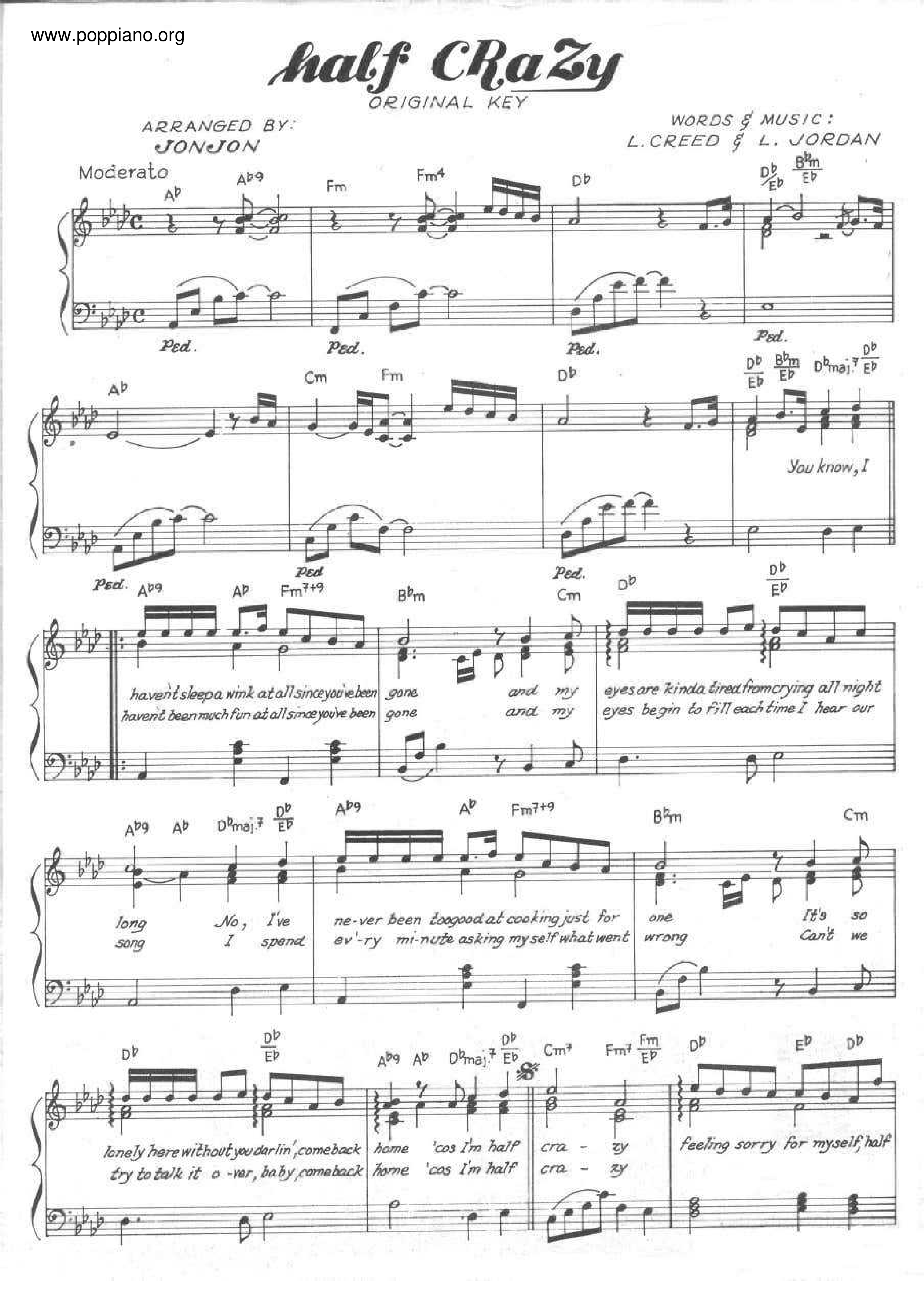 Johnny GillHalf Crazy Sheet Music pdf, Free Score Download ★