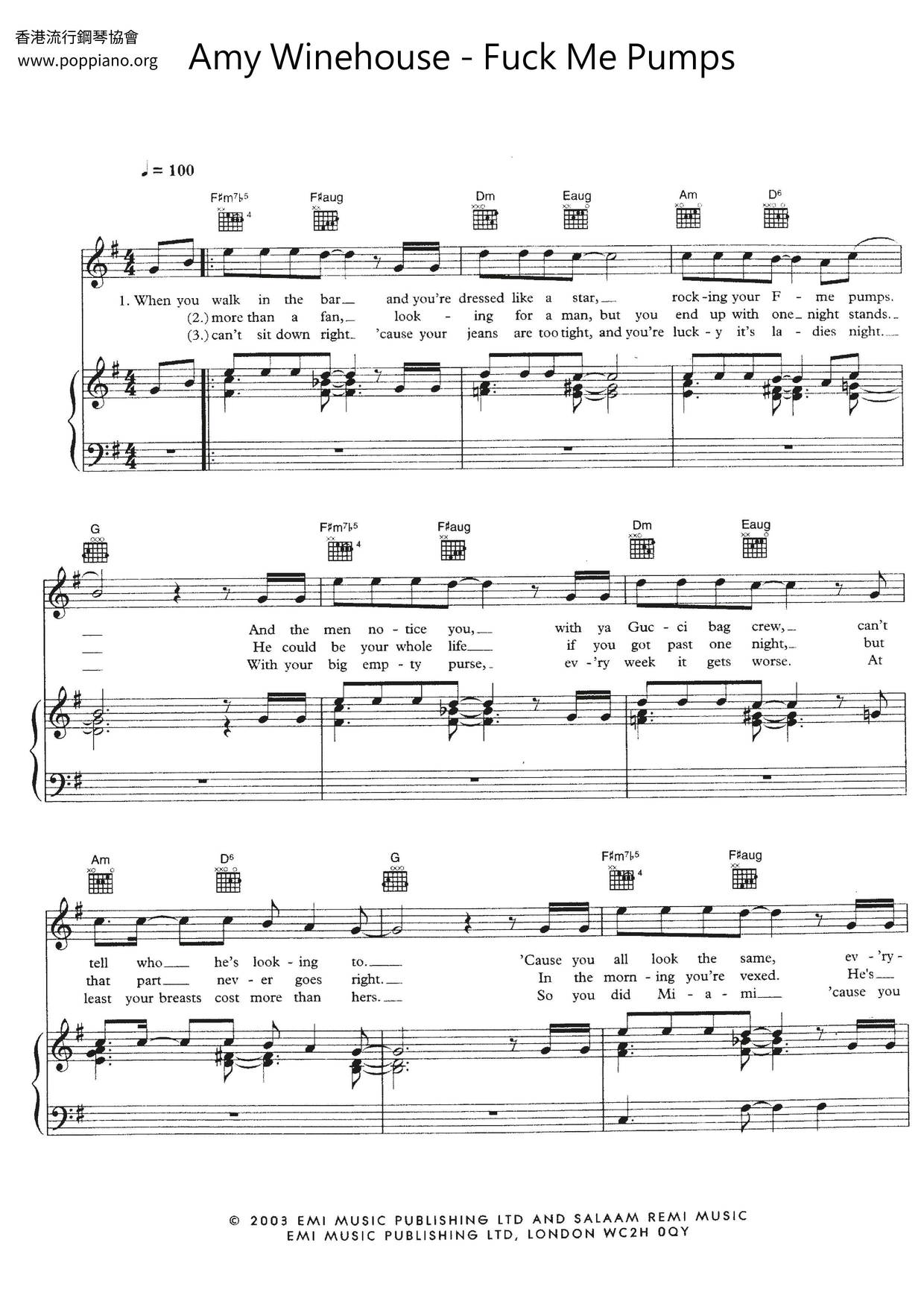 Enkelhed Ødelæggelse gennemse ☆ Amy Winehouse-Fuck Me Pumps Sheet Music pdf, - Free Score Download ☆