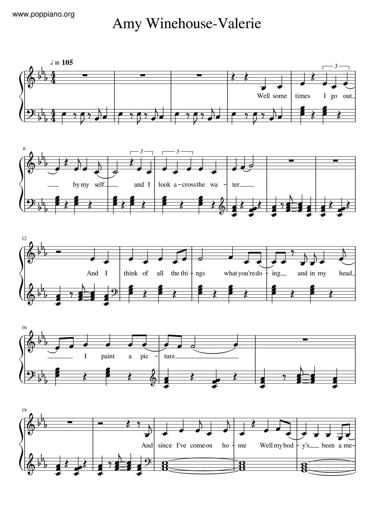 Amy WinehouseValerie Sheet Music pdf, Free Score Download ★