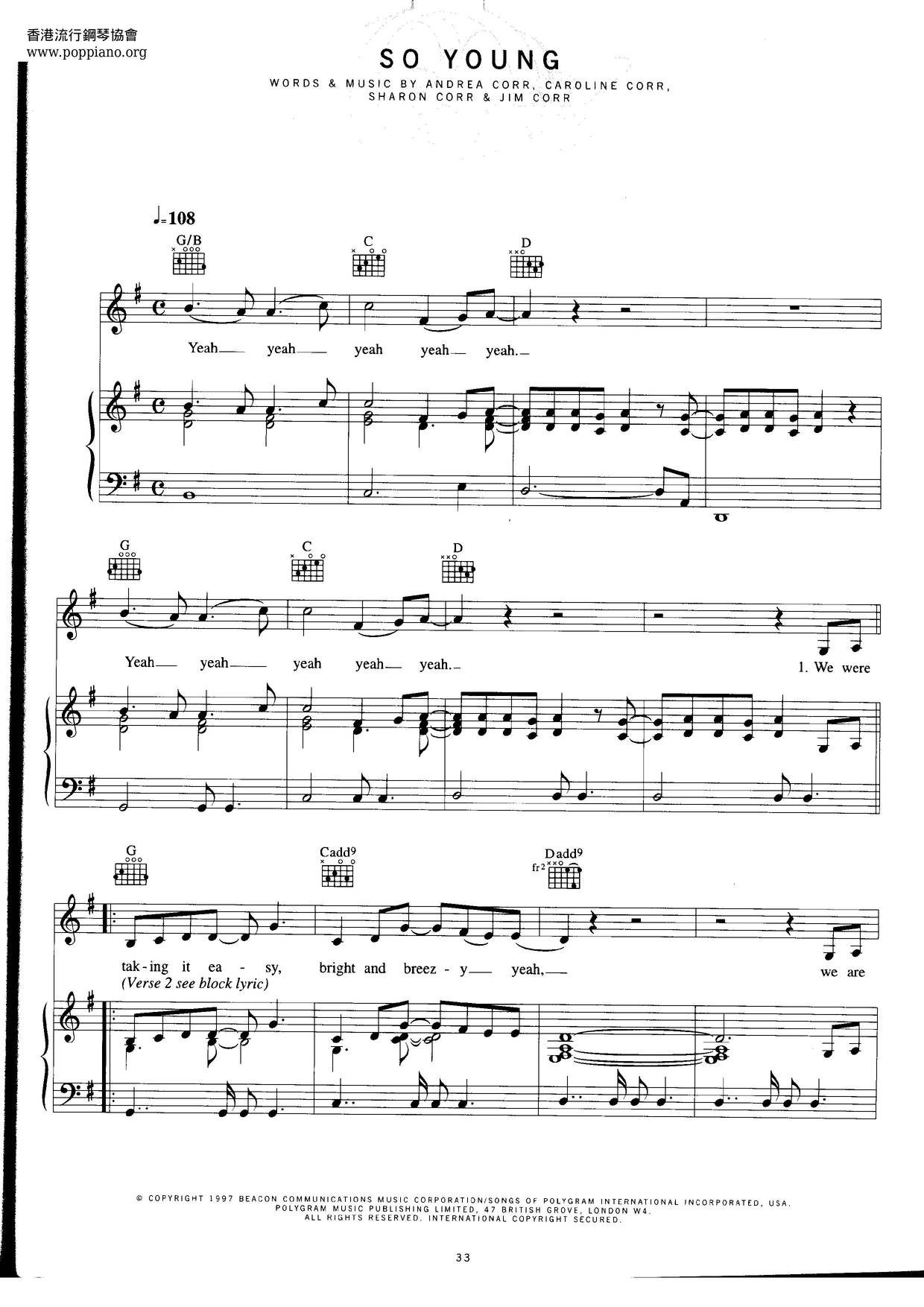 The Corrs So Young Sheet Music Pdf Free Score Download
