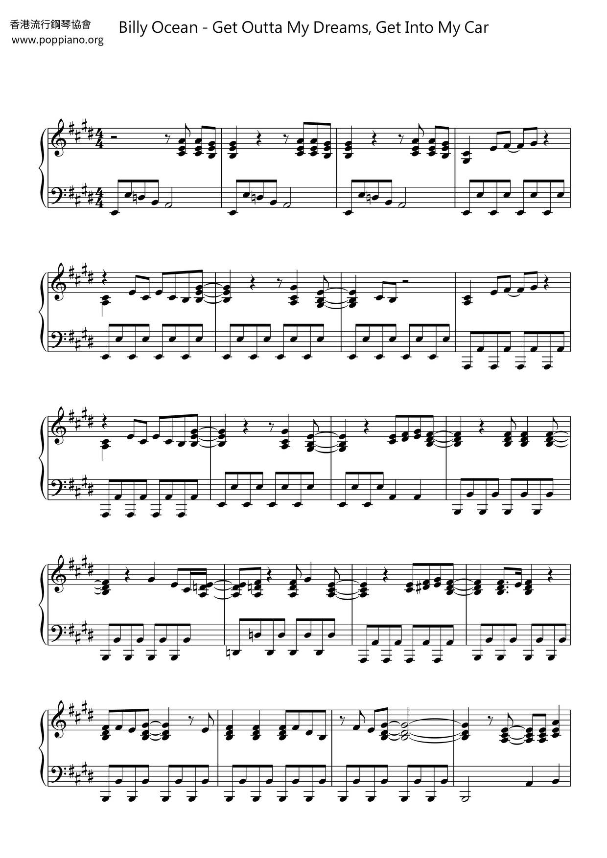 Billy Ocean Get Outta My Dreams Get Into My Car Sheet Music Pdf Free Score Download