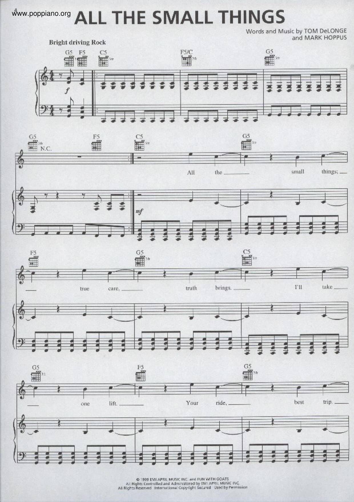 ☆ Blink-182-All The Small Things Sheet Music pdf, -オール・ザ
