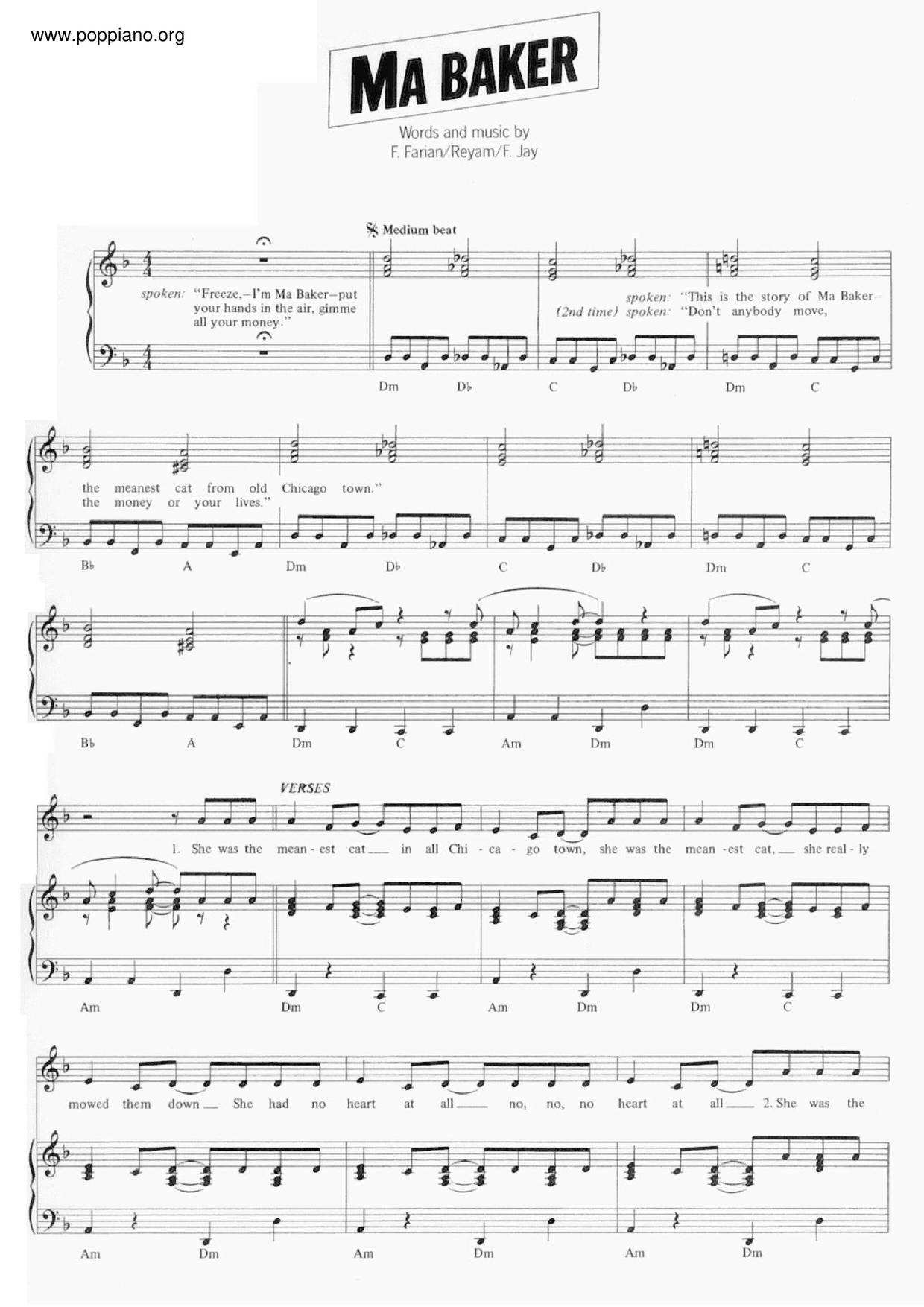 Boney MMa Baker Sheet Music pdf, Free Score Download ★
