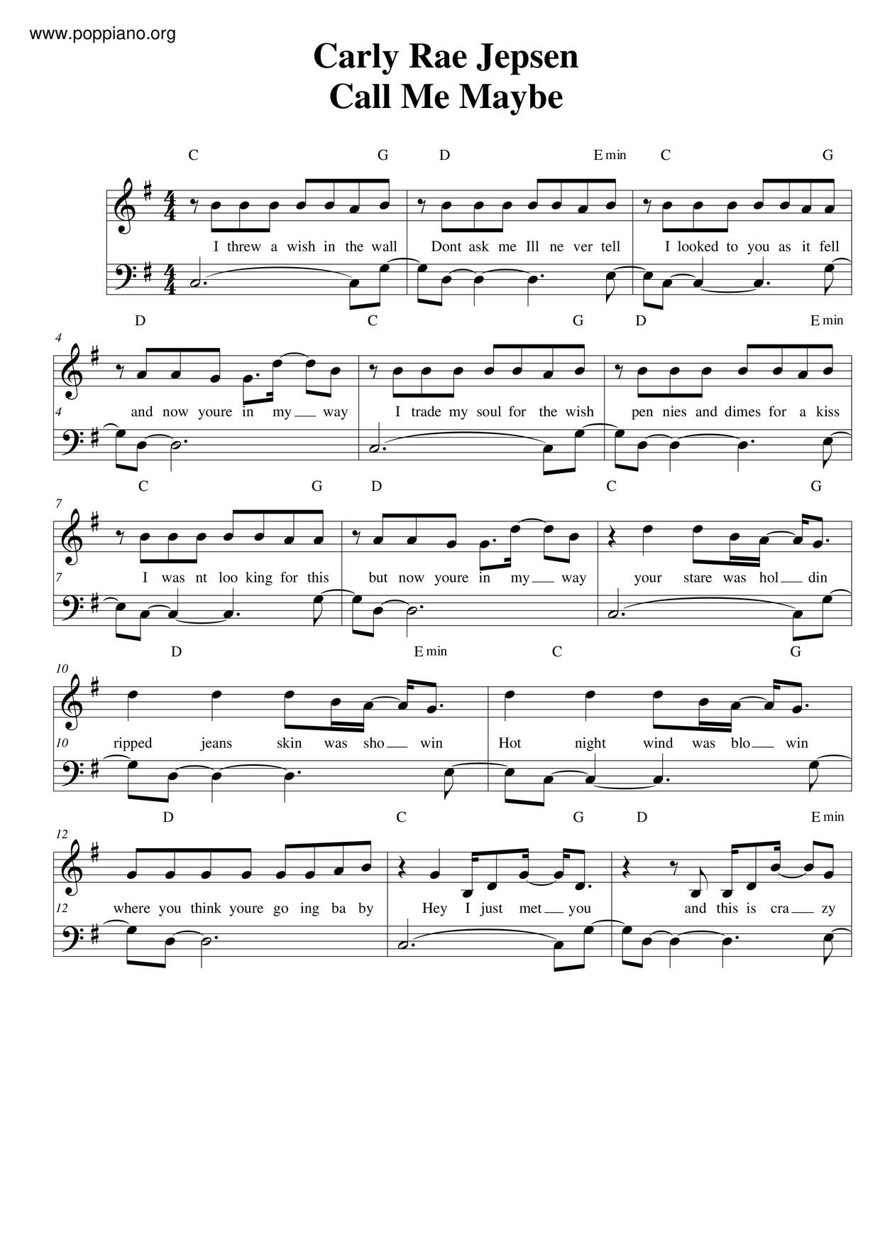 Carly Rae Jaspen Call Me Maybe Sheet Music Pdf Free Score Download Carly Rae Jaspen Call Me Maybe Sheet Music Pdf Free Score Download