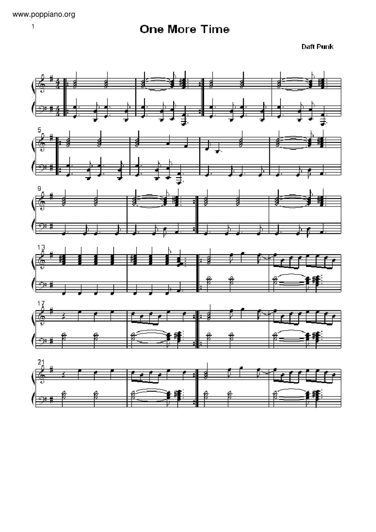 Daft Punk One More Time Sheet Music Pdf Free Score Download