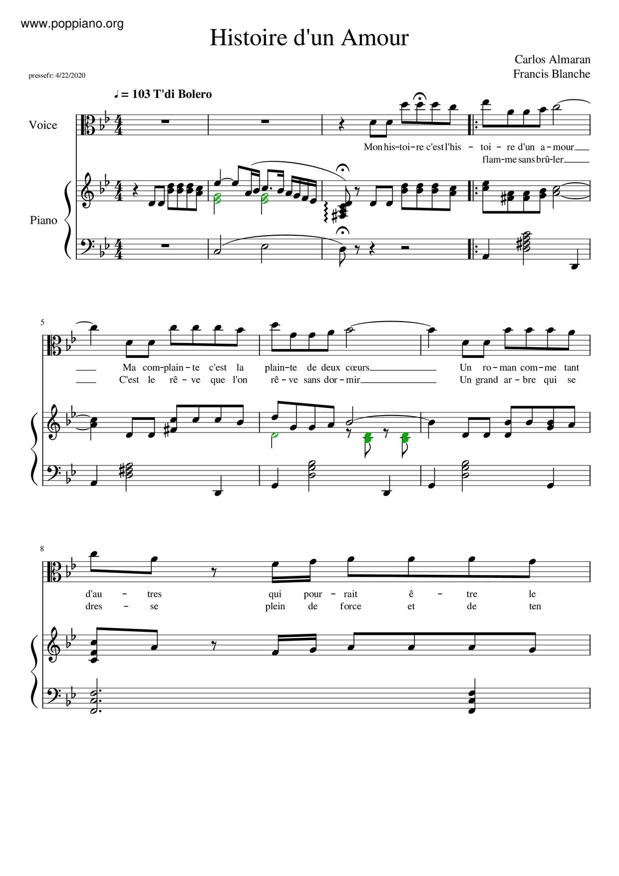 Dalida Histoire D Un Amour Sheet Music Pdf Free Score Download
