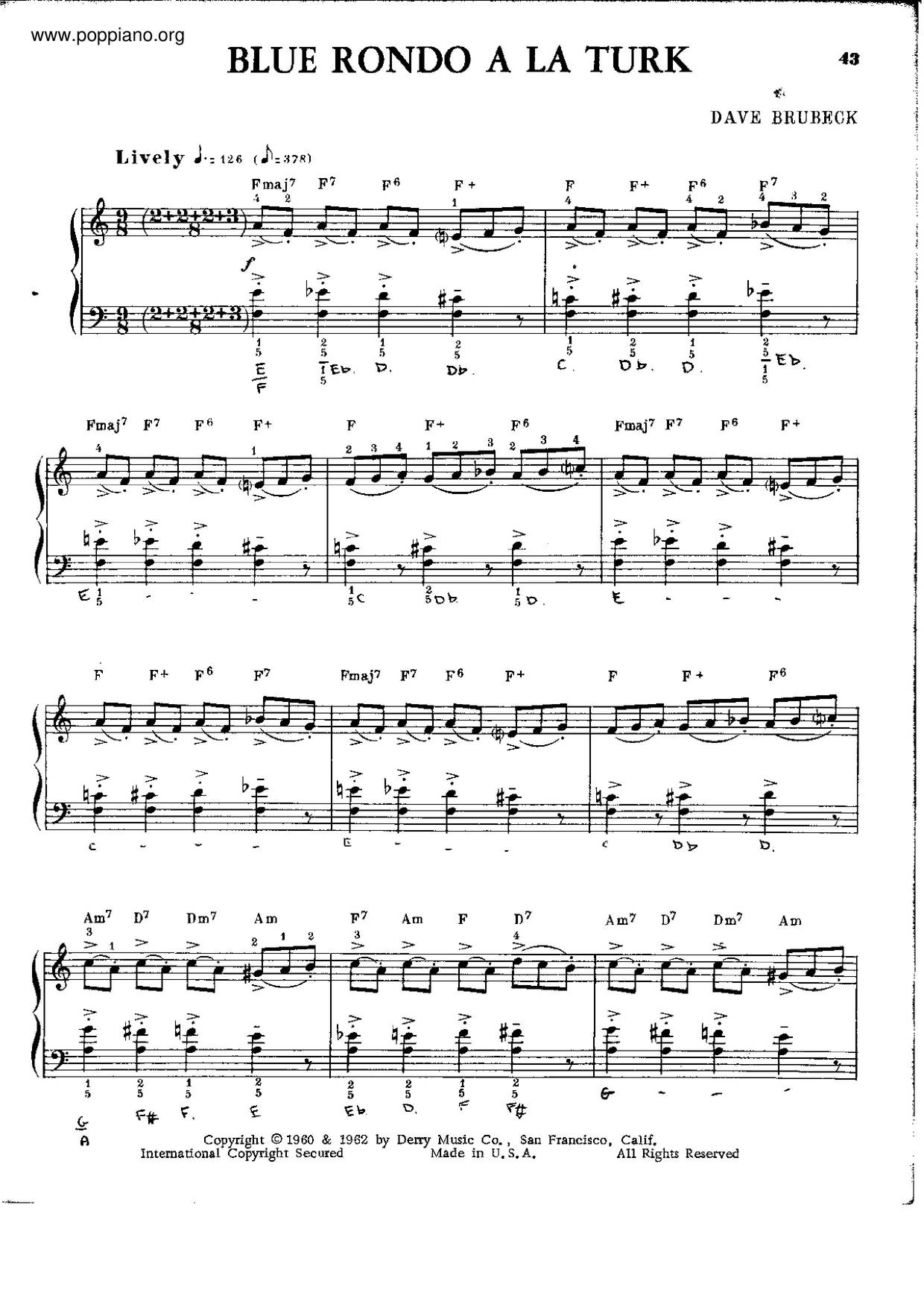 Dave BrubeckBlue Rondo A La Turk Sheet Music pdf, Free Score Download ★