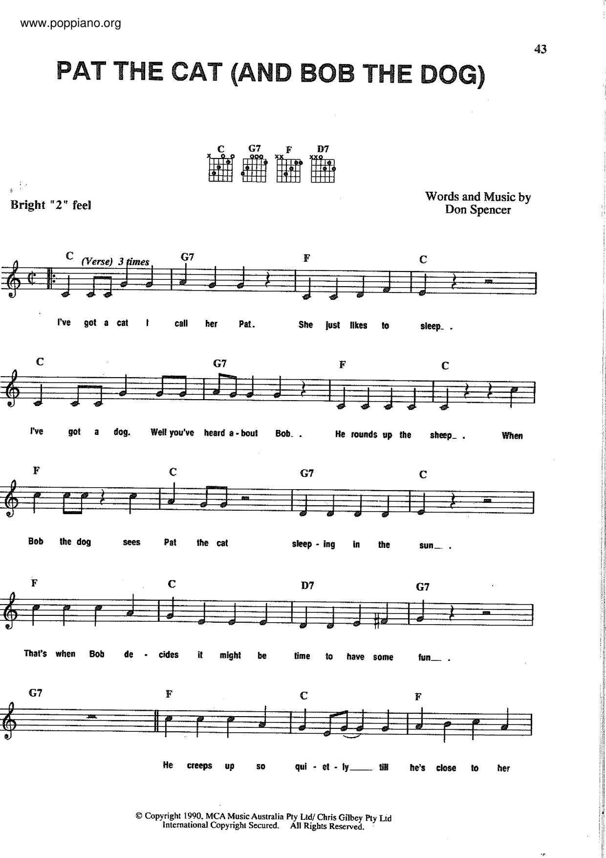Pat The Cat琴譜