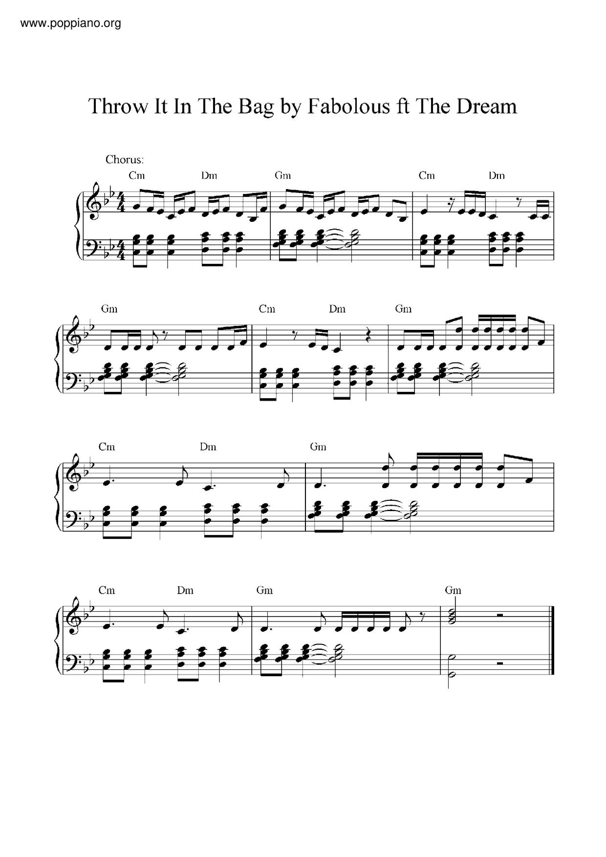 Fabolous, The DreamThrow It In The Bag Sheet Music pdf, Free Score
