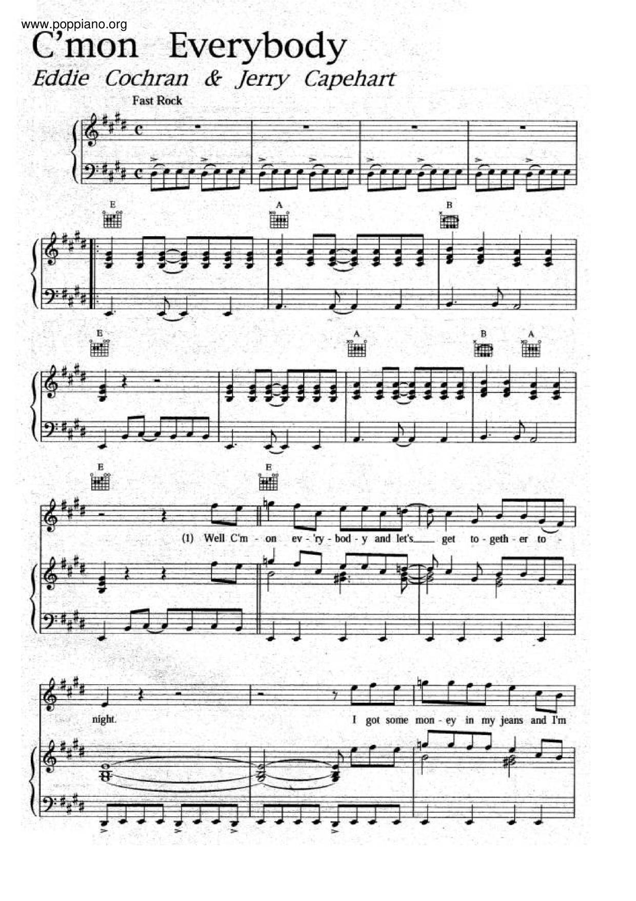 Eddie CochranC’Mon Everybody Sheet Music pdf, Free Score Download ★