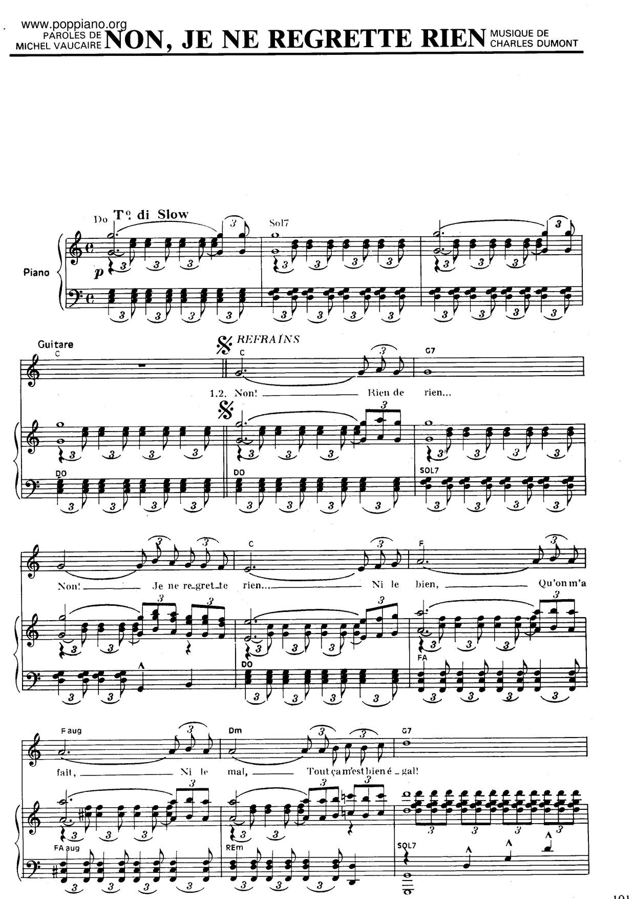 Edith Piaf Non Je Ne Regrette Rien Sheet Music Pdf Free Score Download Edith Piaf Non Je Ne Regrette Rien Sheet Music Pdf Free Score Download