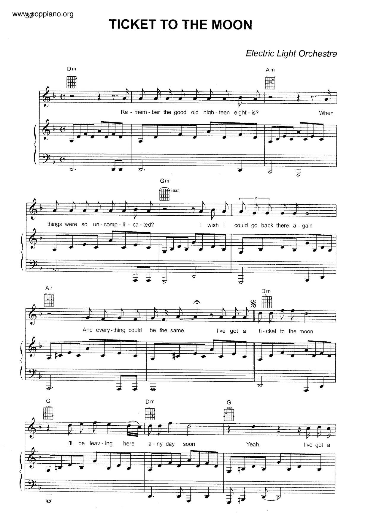 Electric Light Orchestra Ticket To The Moon Sheet Music Pdf Free Score Download
