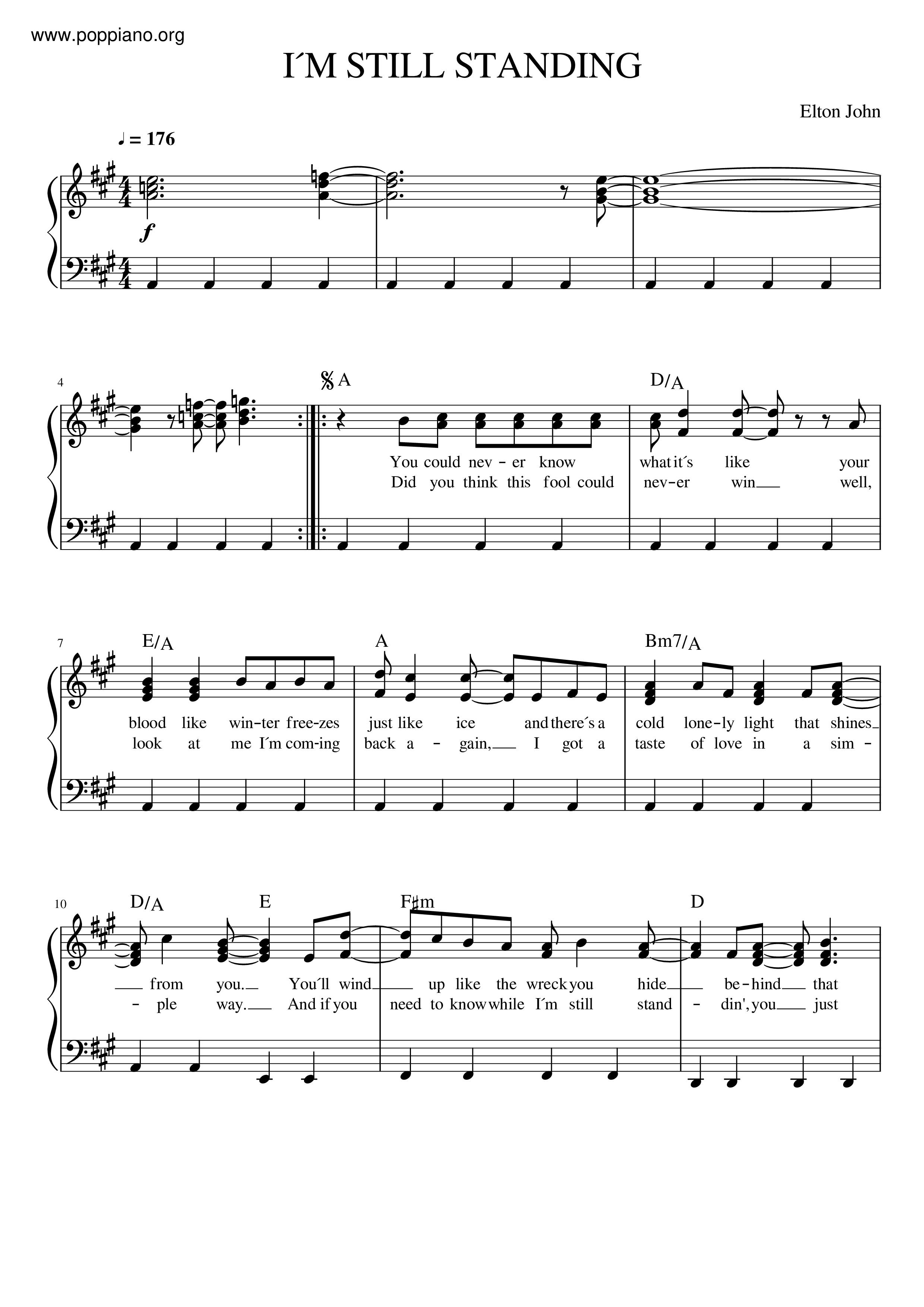 Elton John I M Still Standing ピアノ譜pdf 香港ポップピアノ協会 無料pdf楽譜ダウンロード Gakufu