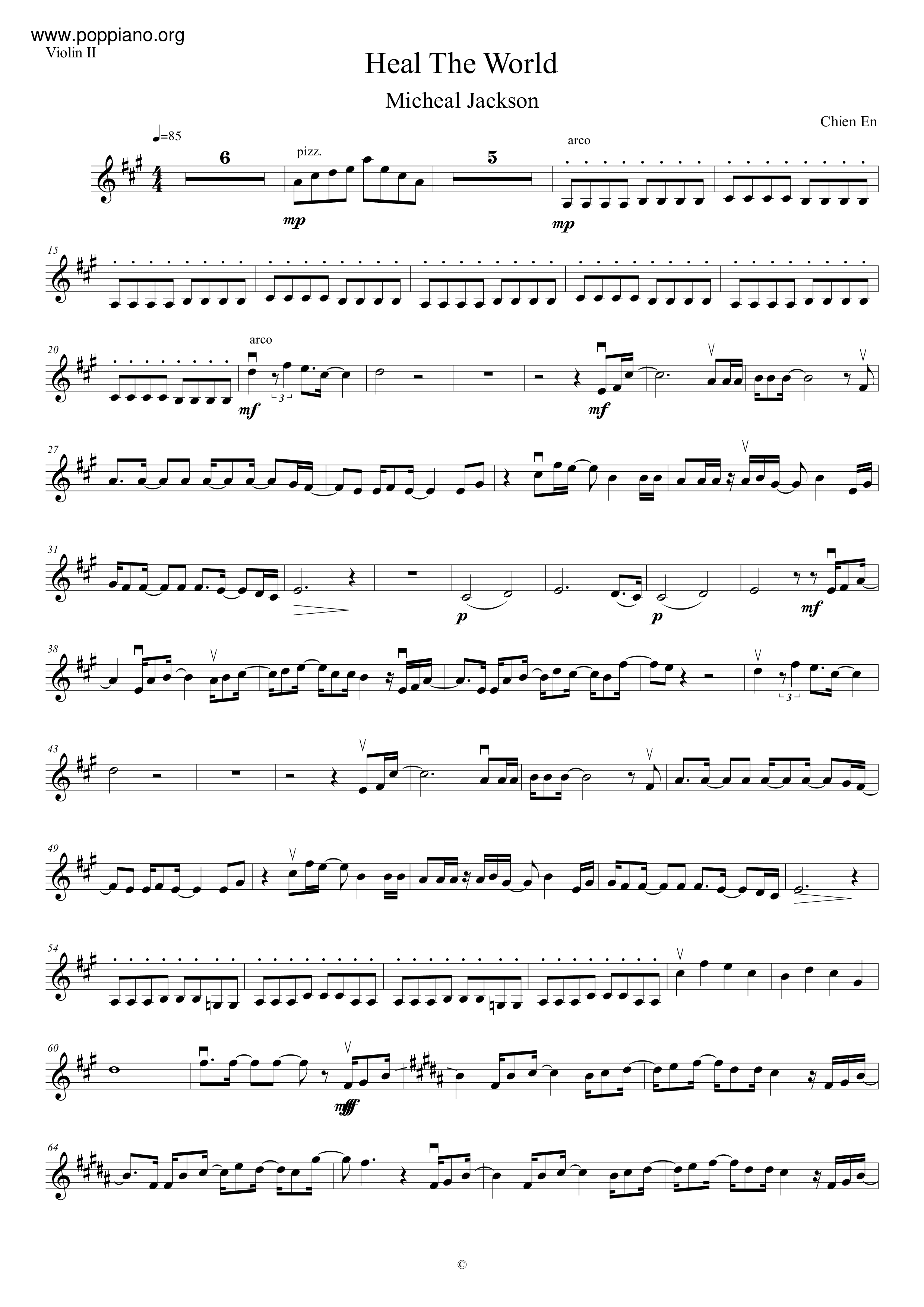 Michael Jackson Heal The World Violin Score Pdf Free Score Download
