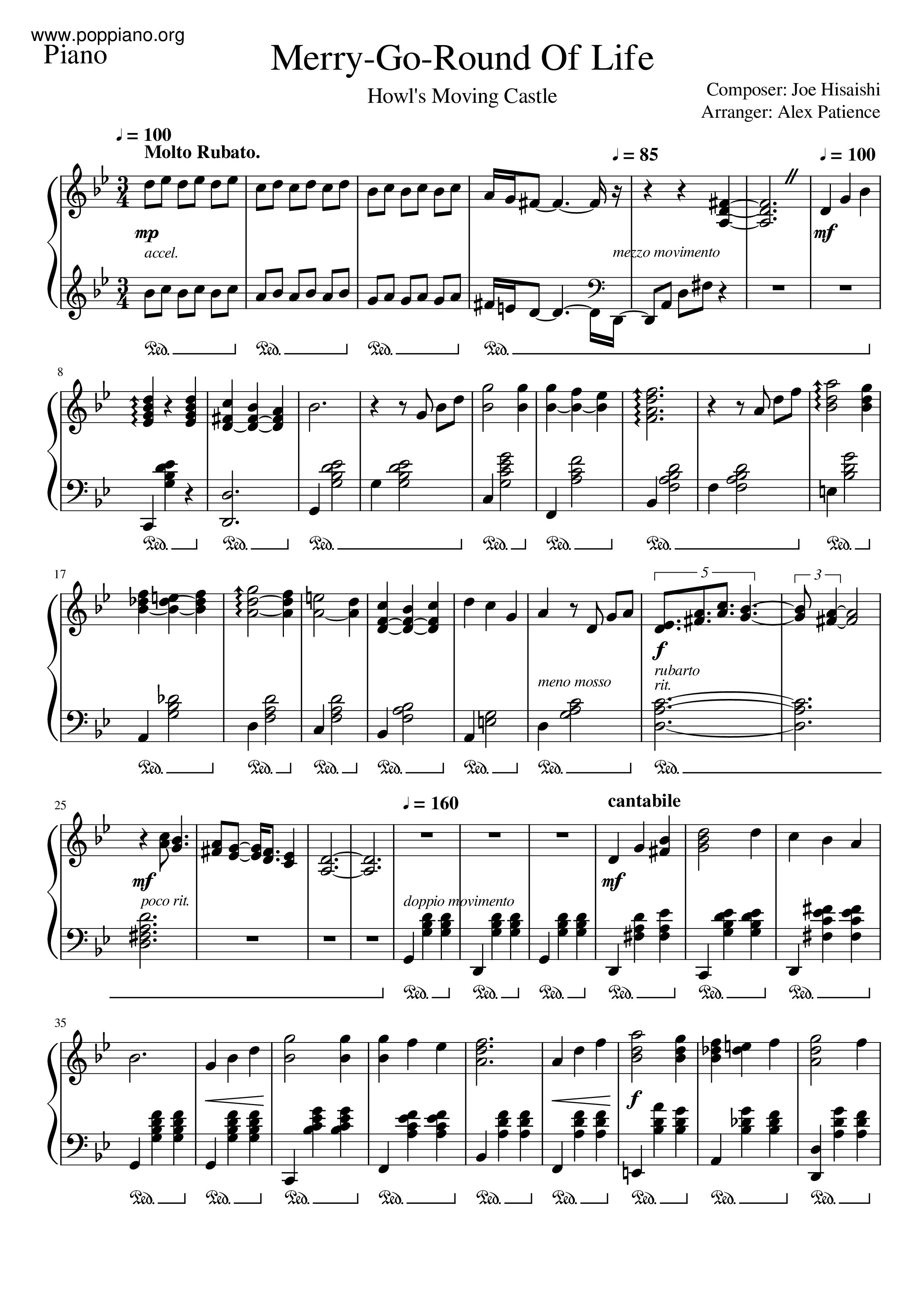 Tomar represalias Unir Vegetales ☆ 哈爾移動城堡 - 人生的旋轉木馬 | Sheet Music | Piano Score Free PDF Download | HK Pop  Piano Academy