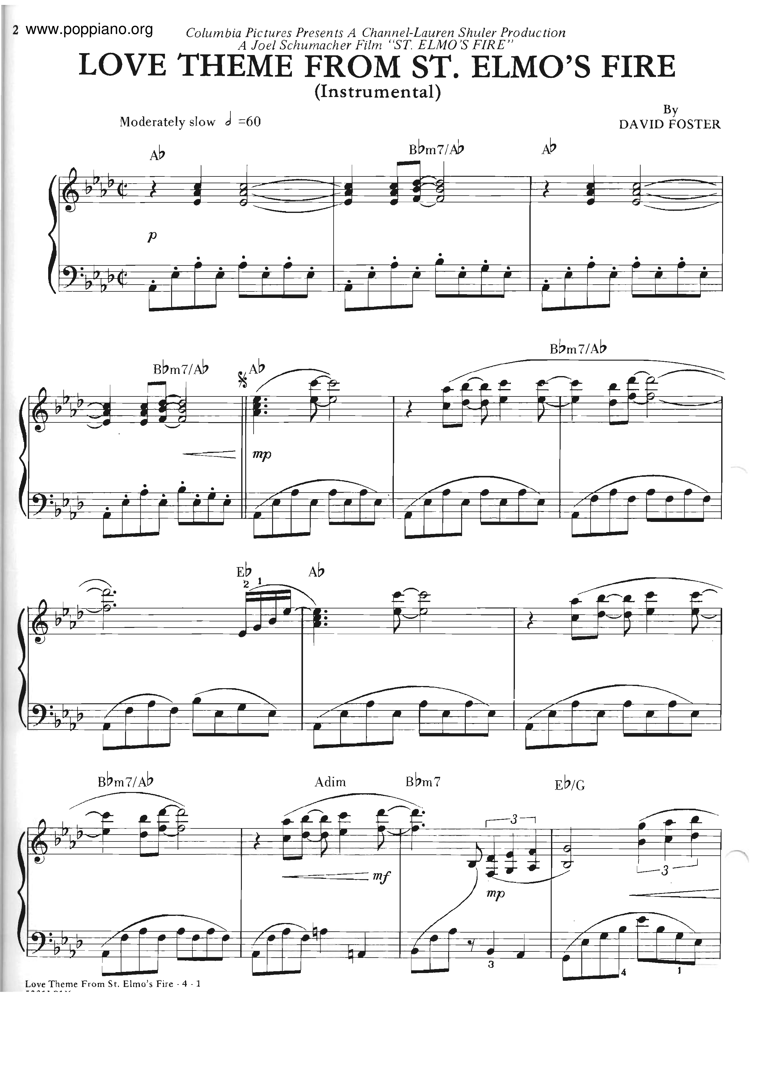 Love Theme from St. Elmo's Fire琴譜