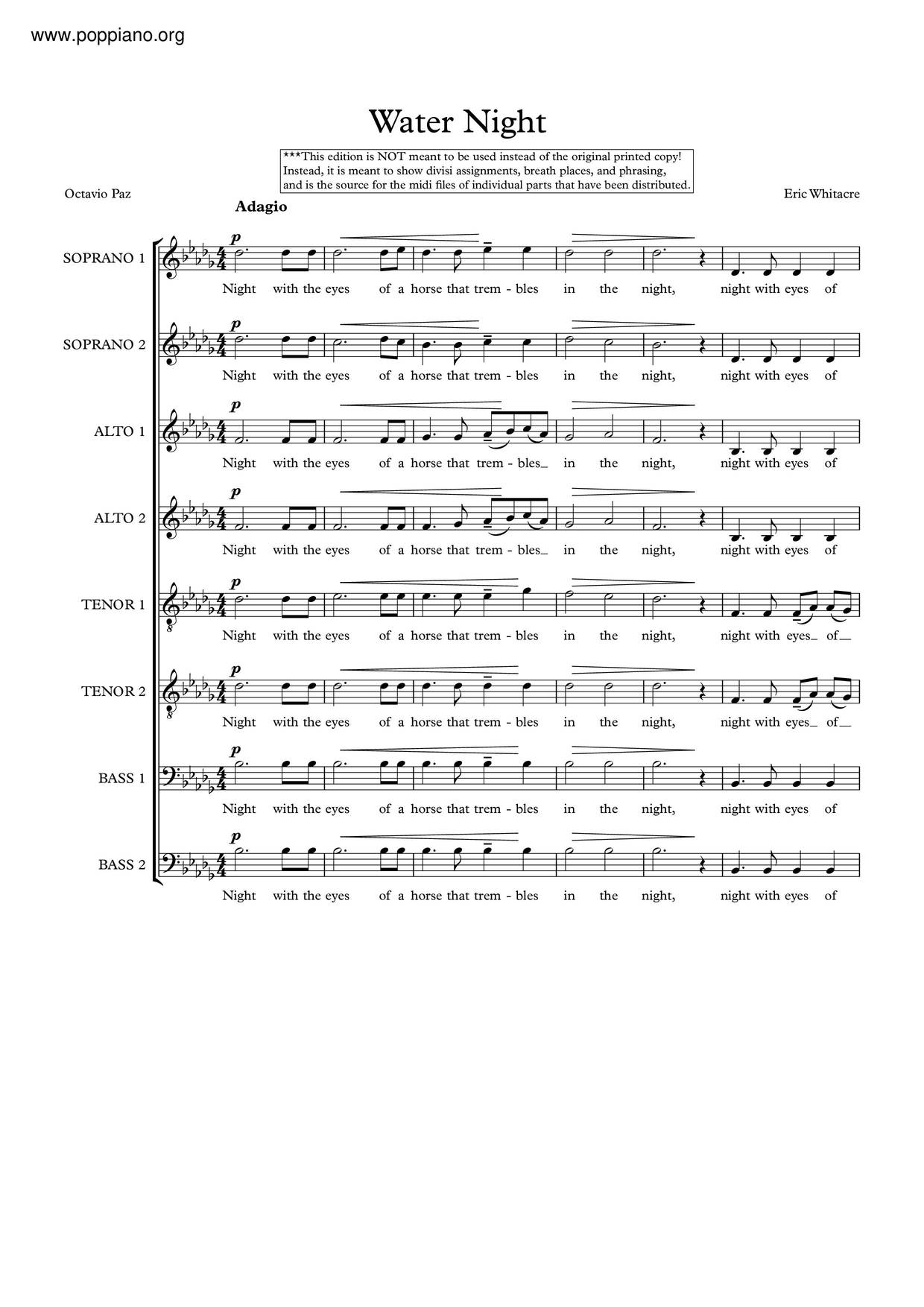 Water Night  SATB a Cappella Eric Whitacre_Octavio Paz Choral Score HL08500040 