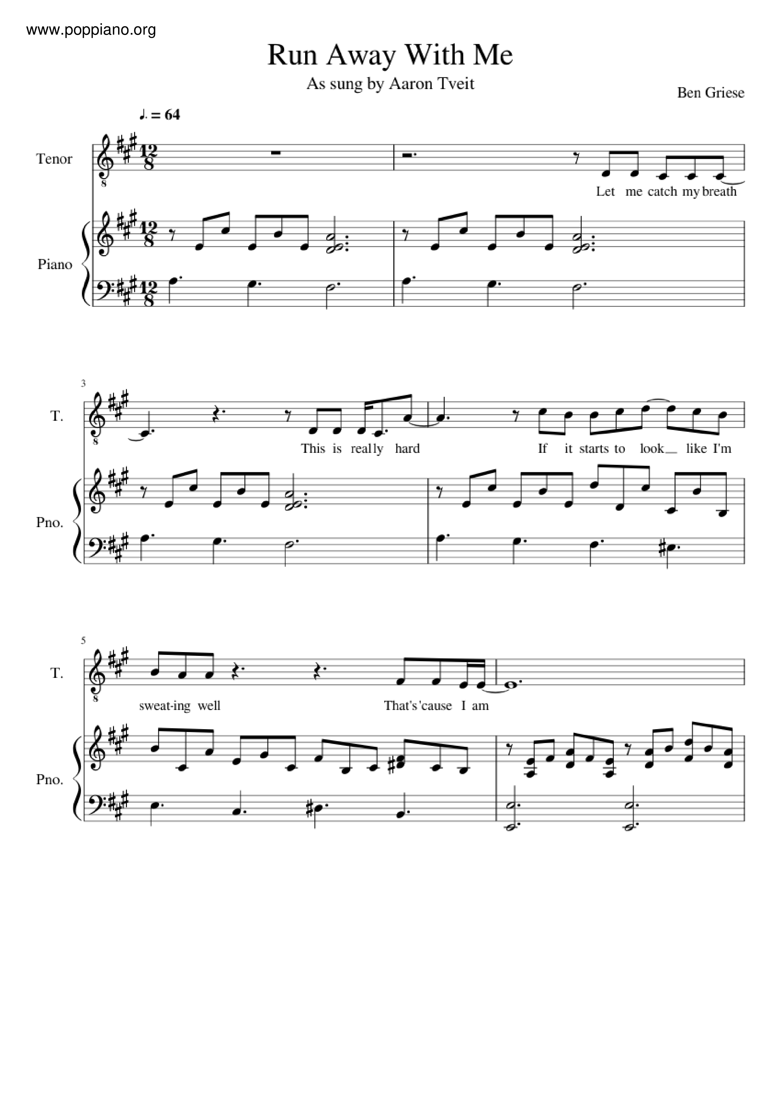 Run Away With Me琴譜