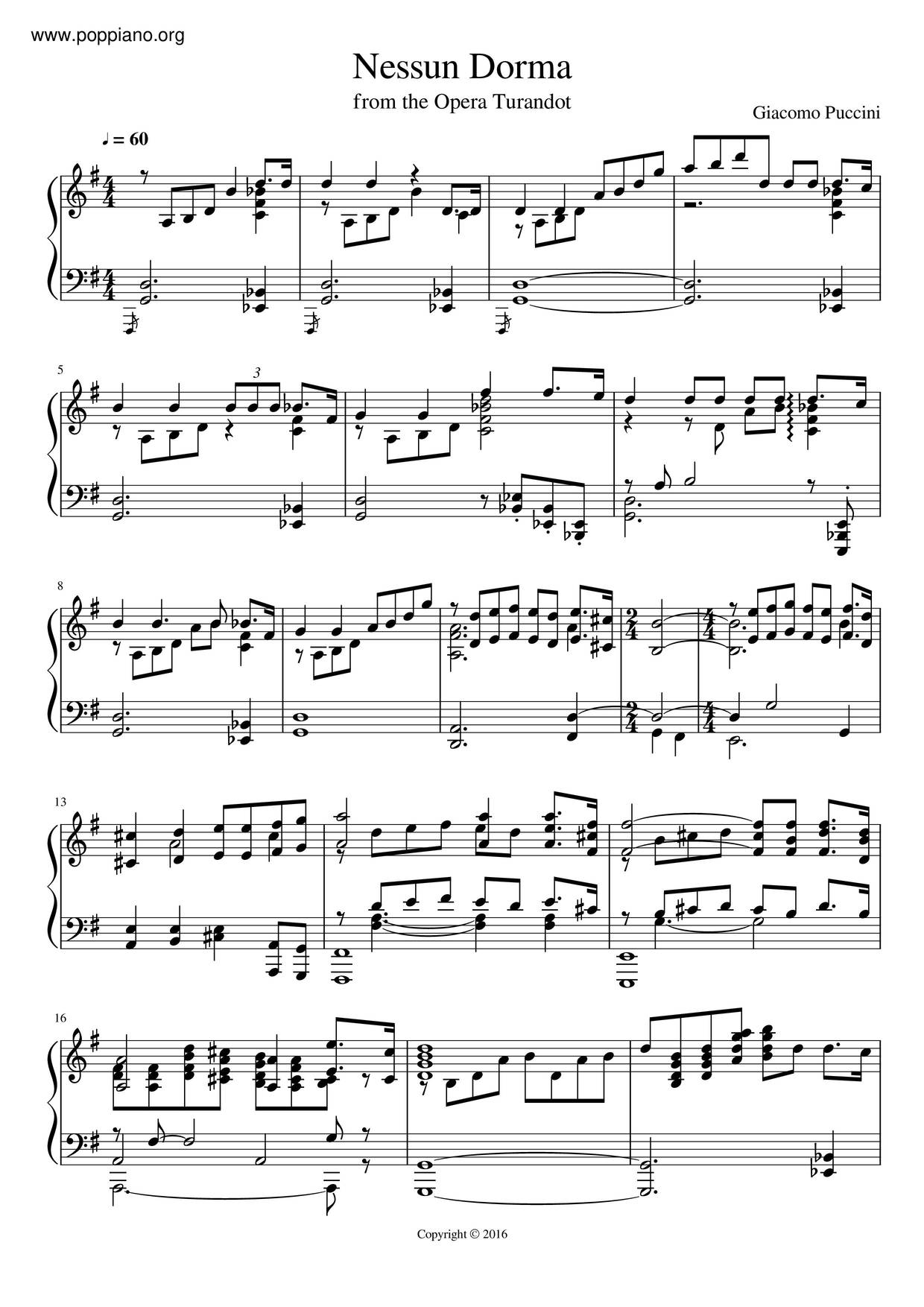 Giacomo Antonio Puccini Nessun Dorma Sheet Music Pdf Free Score Download