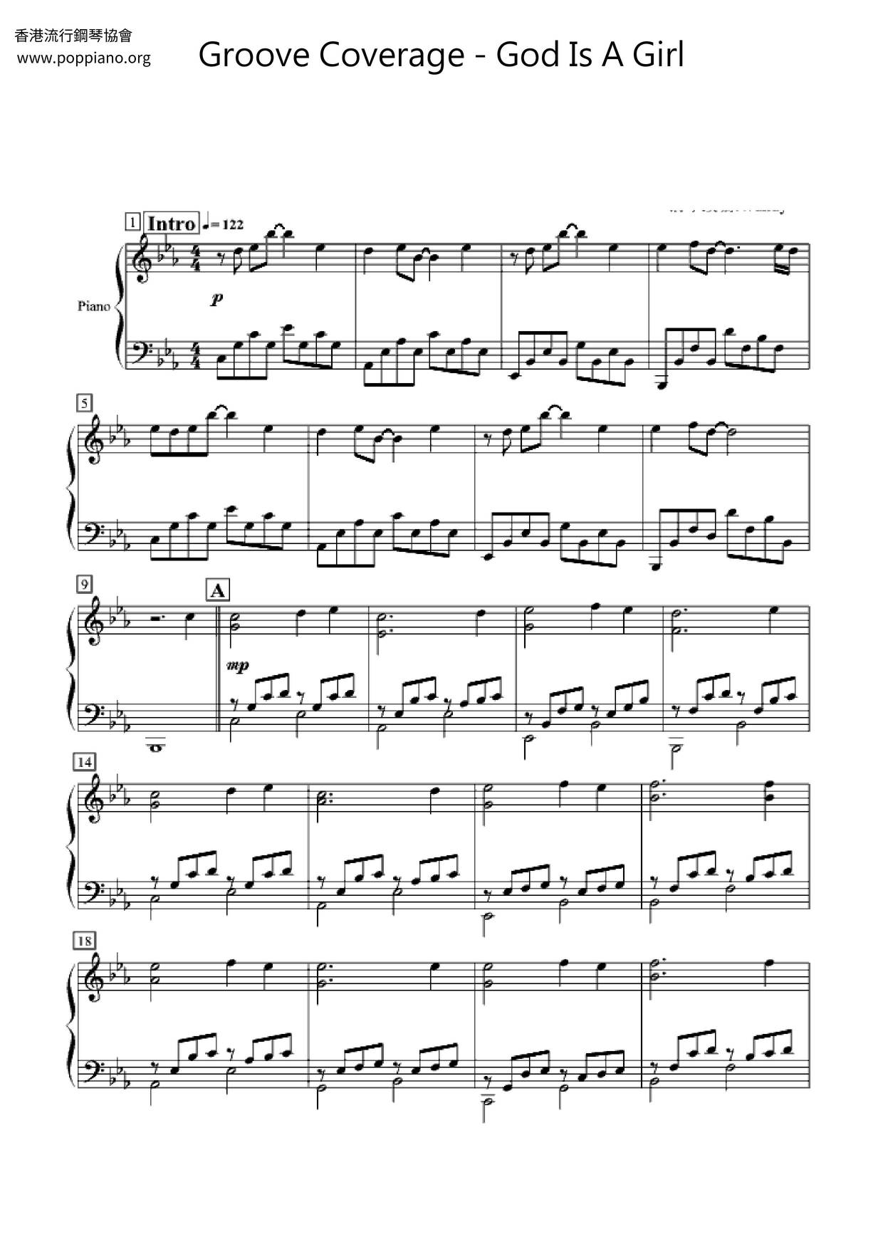 Groove Coverage God Is A Girl Sheet Music Pdf Free Score Download 