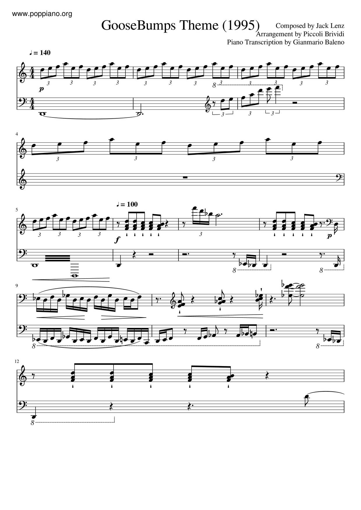 Goosebumps Theme琴譜