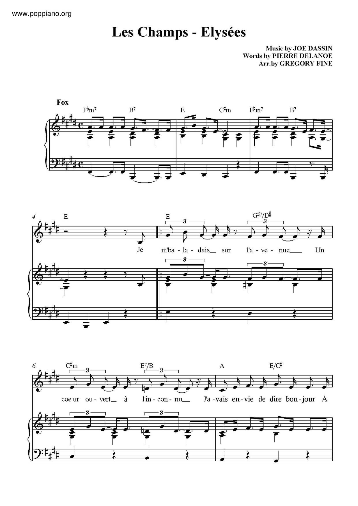 Les Champs-Elysées | Sheet Music | Piano Score Free PDF Download ...