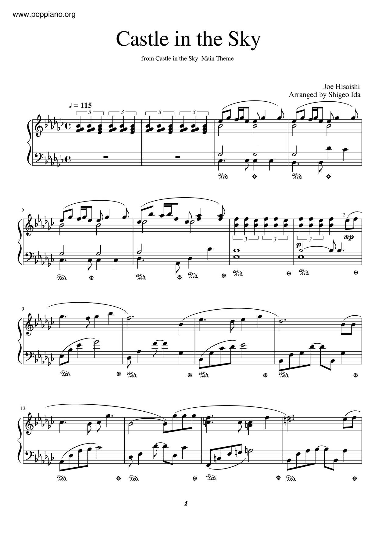 Joe hisaishi laputa castle in the sky carrying you sheet music pdf