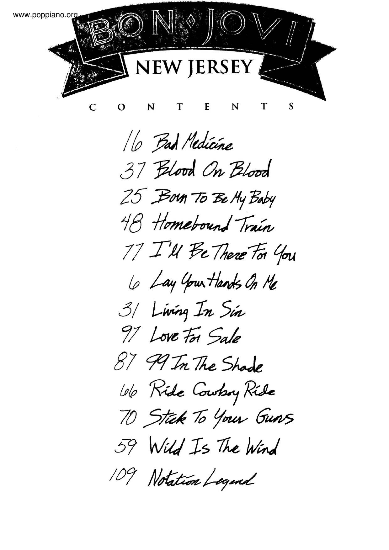 Bon Jovi New Jersey Book 105 Pages Sheet Music Pdf Free Score Download