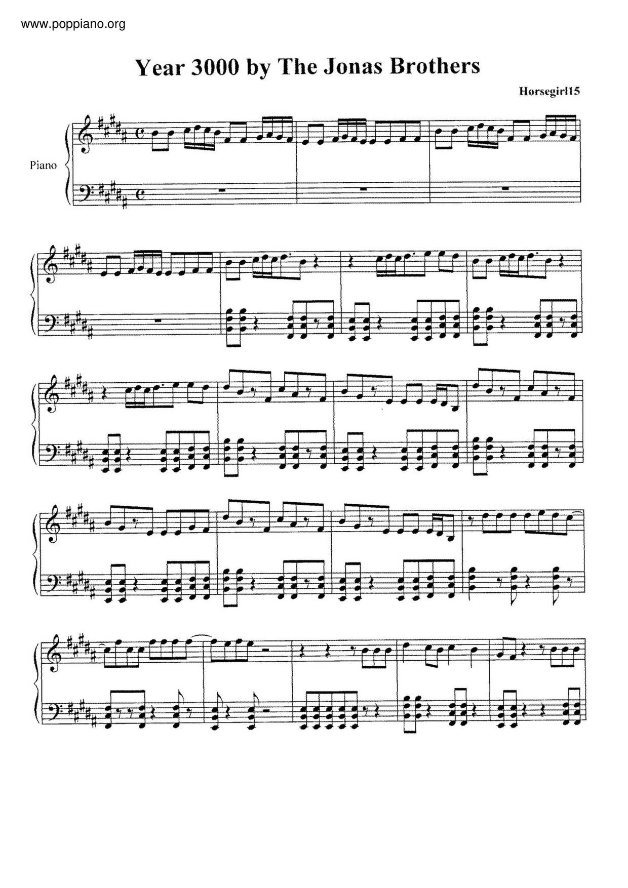 Jonas brothers year 3000 sheet music pdf free score download 