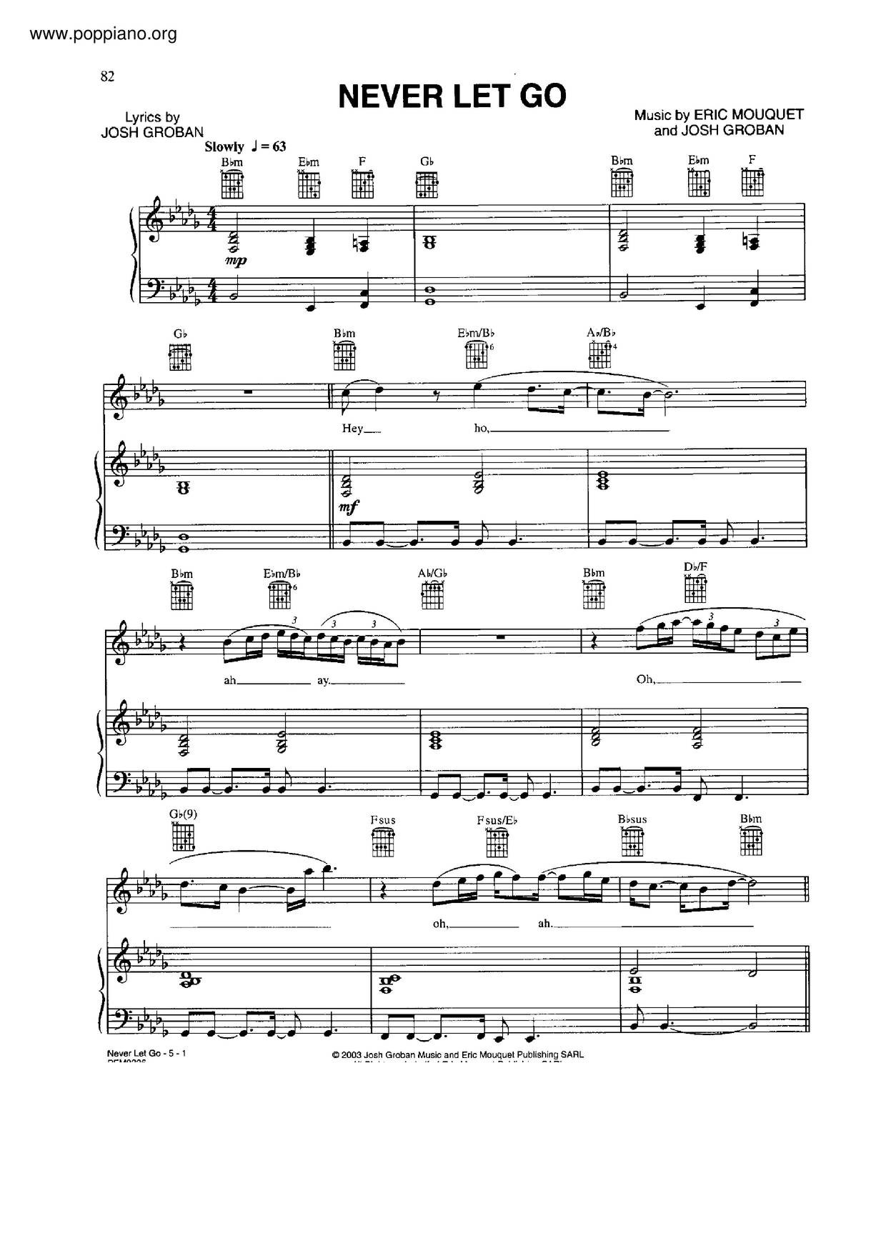 Josh Groban Never Let Go ピアノ譜pdf 香港ポップピアノ協会 無料pdf楽譜ダウンロード Gakufu