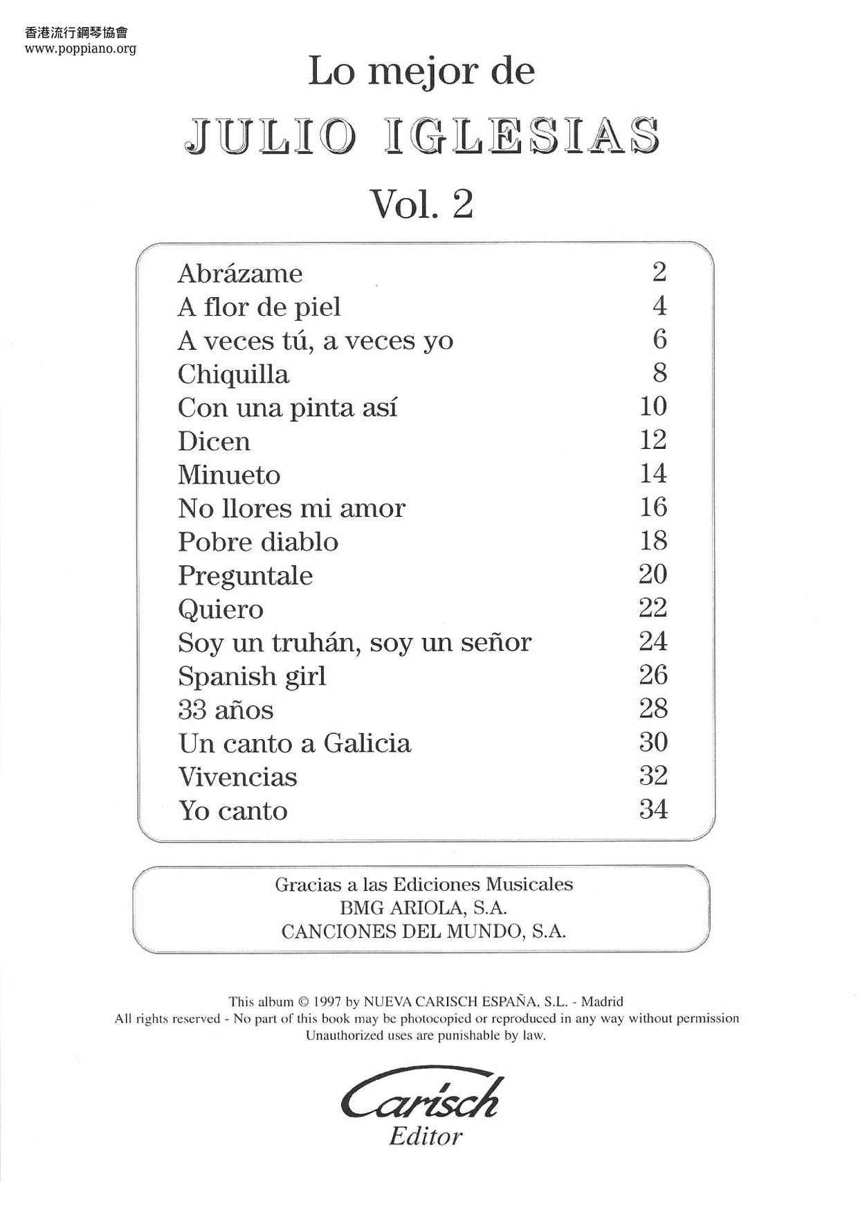Lo Mejor De Julio Iglesias Vol.2 Book 41 Pages琴譜