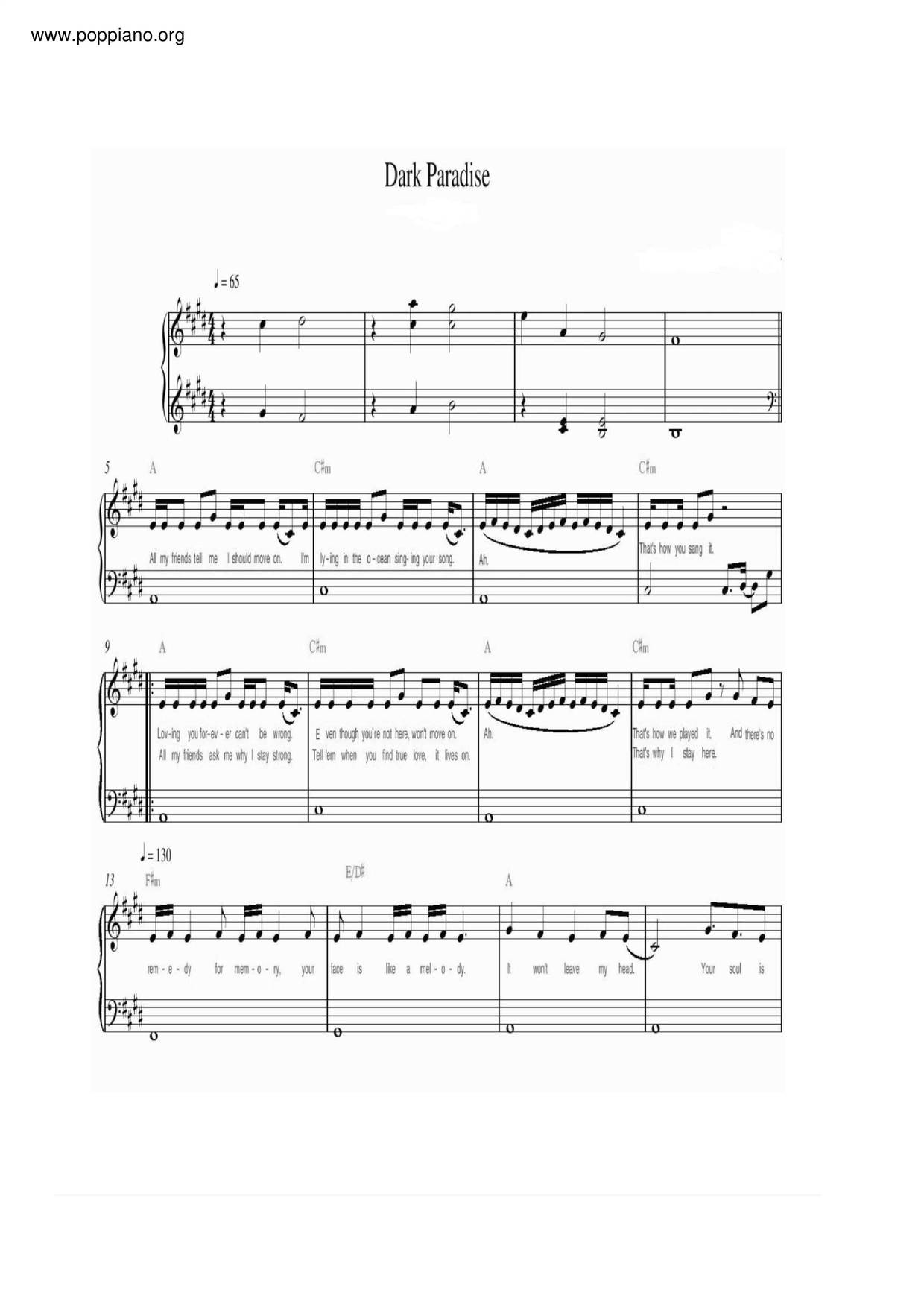 Lana Del Rey Dark Paradise Sheet Music Pdf Free Score Download